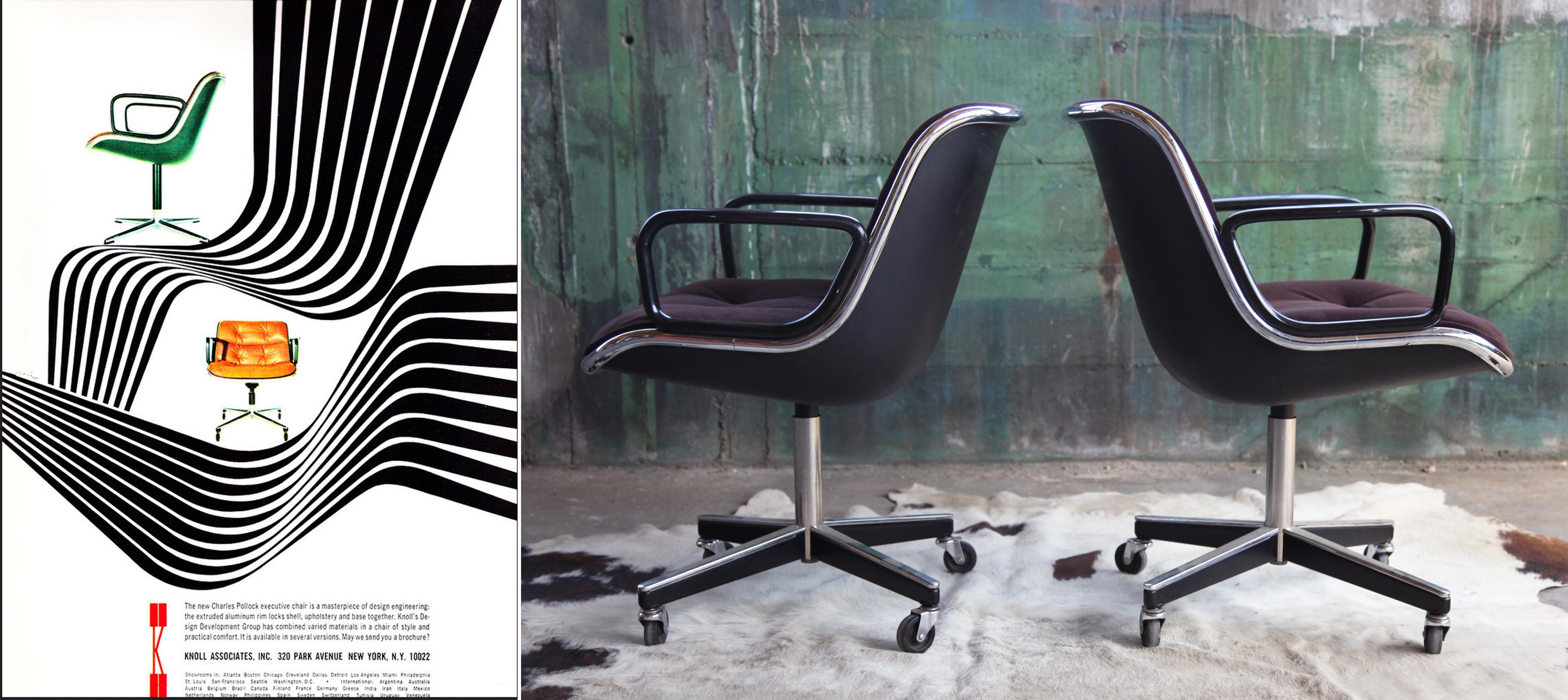 1973 Silla de oficina Knoll Executive cromada y de terciopelo acolchado finales del siglo XX