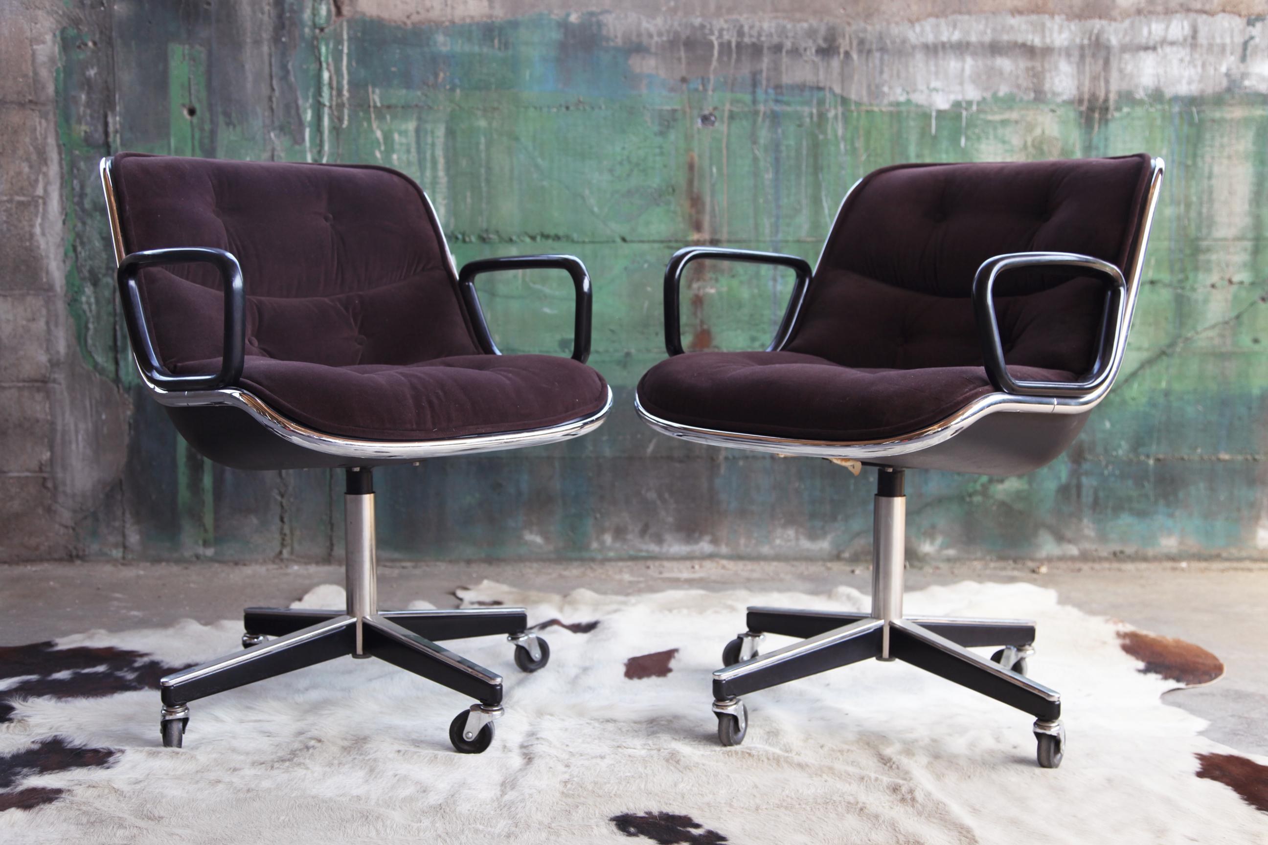 1973 Knoll Executive Chrome and Tufted Velour Office Chair For Sale 2
