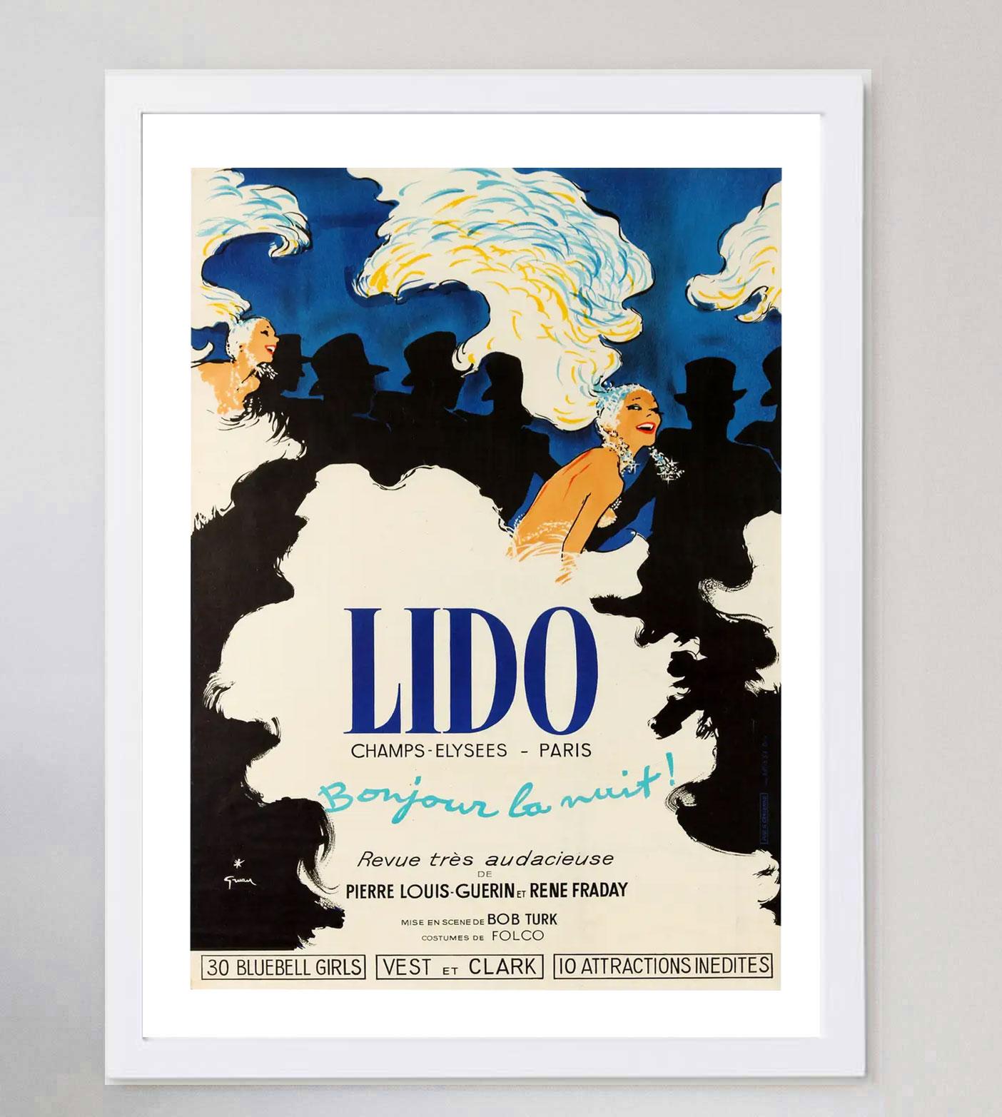1973 Lido Bonjour La Nuit Original Vintage Poster In Good Condition For Sale In Winchester, GB