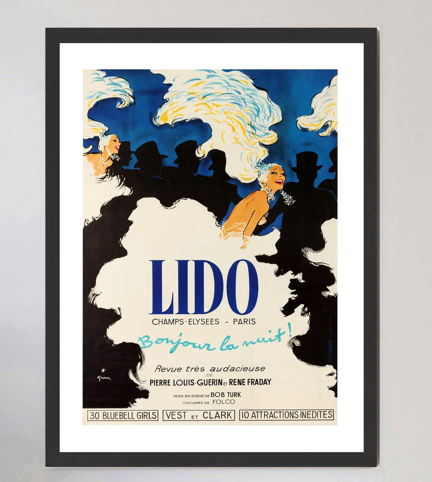 Late 20th Century 1973 Lido Bonjour La Nuit Original Vintage Poster For Sale
