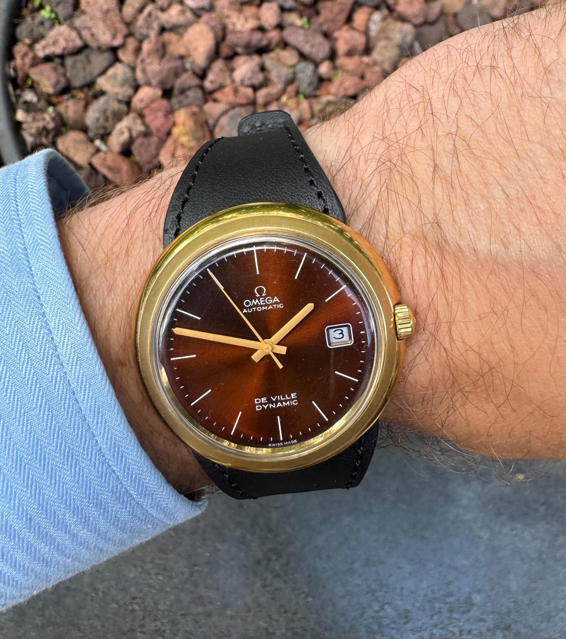 1973 Omega De Ville Dynamic Vintage große Herren 18K Gold plattiert & SS Uhr im Angebot 7
