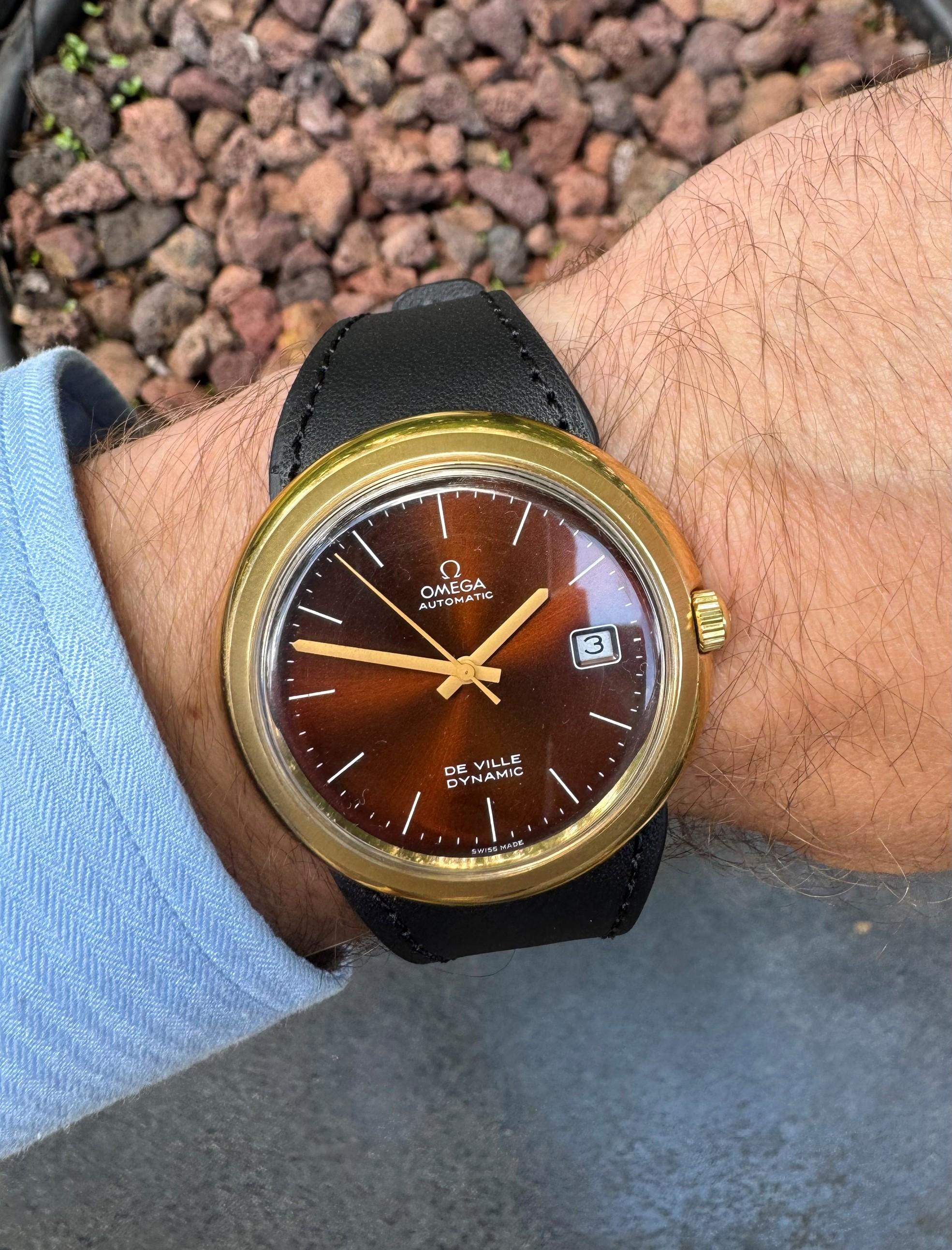 1973 Omega De Ville Dynamic Vintage große Herren 18K Gold plattiert & SS Uhr im Angebot 6