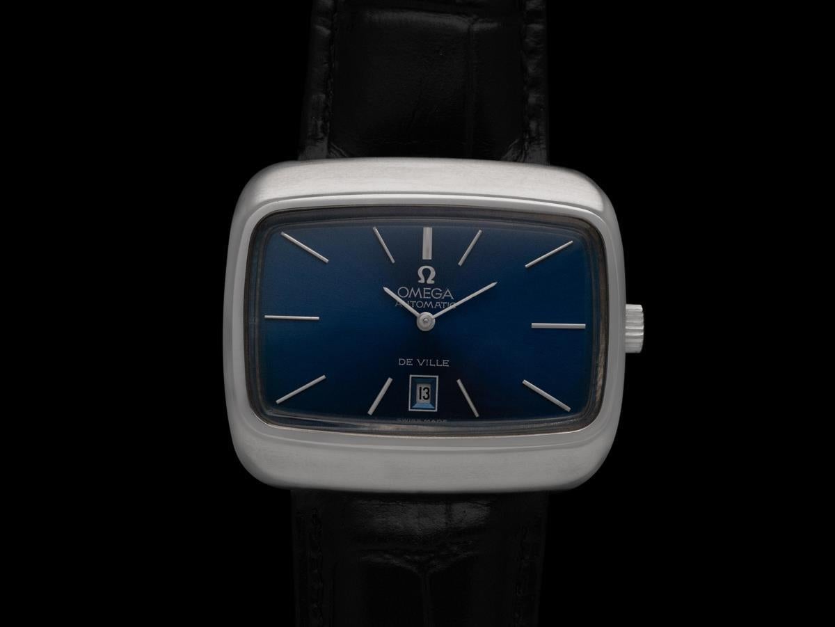 1973 Omega De Ville Mens Retro Dress TV Watch, Automatic - Stainless Steel In Excellent Condition For Sale In Suwanee, GA