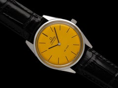 1973 OMEGA De Ville Vintage Mens Ferrari Yellow Dial SS Steel Watch - Mint