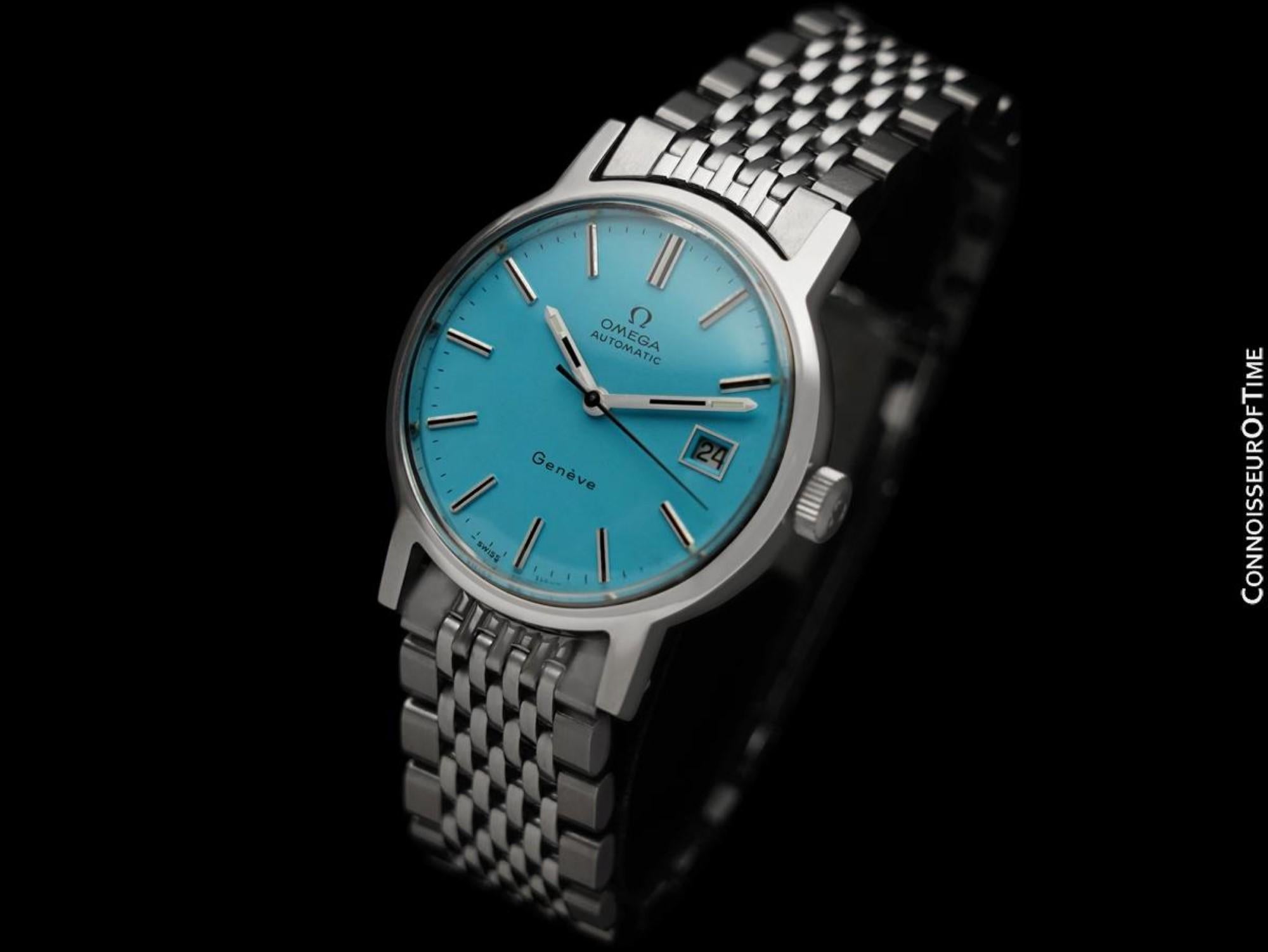 1973 Reloj automático Omega Geneve Vintage para caballero con fecha de ajuste rápido - SS en Excelente estado para la venta en Suwanee, GA