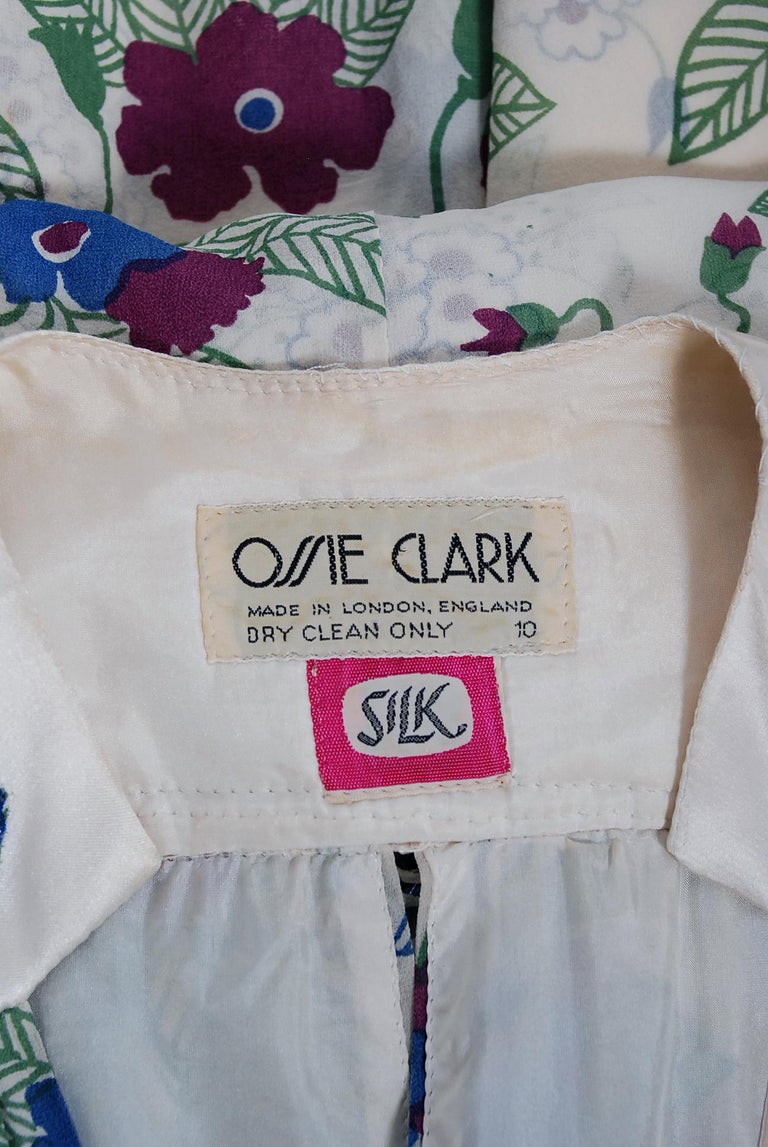 Extraordinary 1973 Ossie Clark & Celia Birtwell Documented Ivory Moss Crepe w Floral