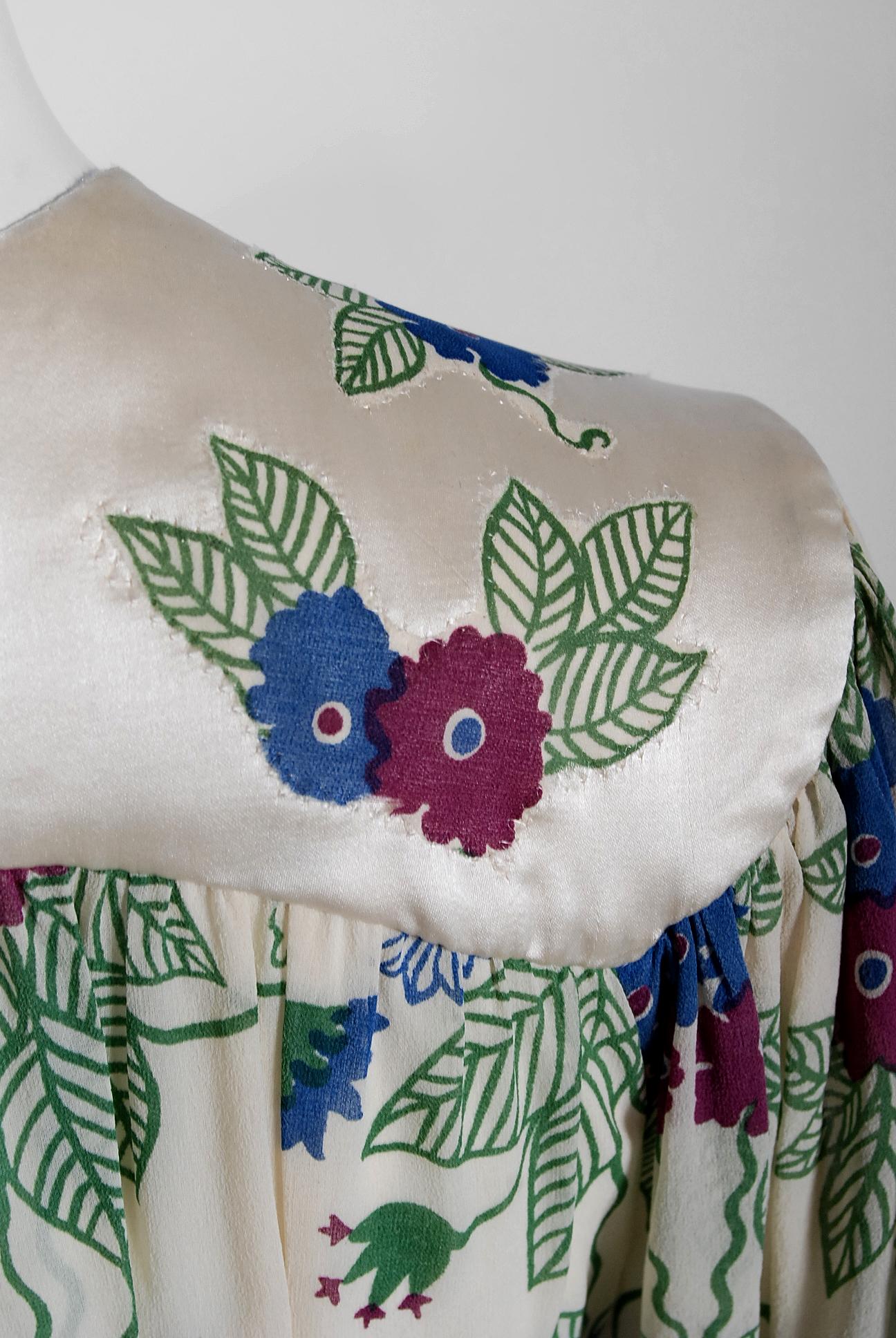 1973 Ossie Clark Couture Celia Birtwell Floral Print Tiered Silk Chiffon Dress 3