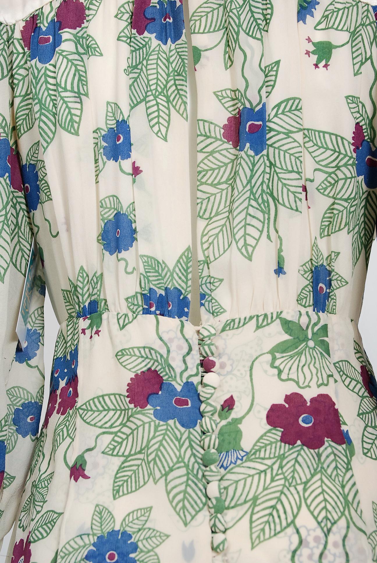 1973 Ossie Clark Couture Celia Birtwell Floral Print Tiered Silk Chiffon Dress 4
