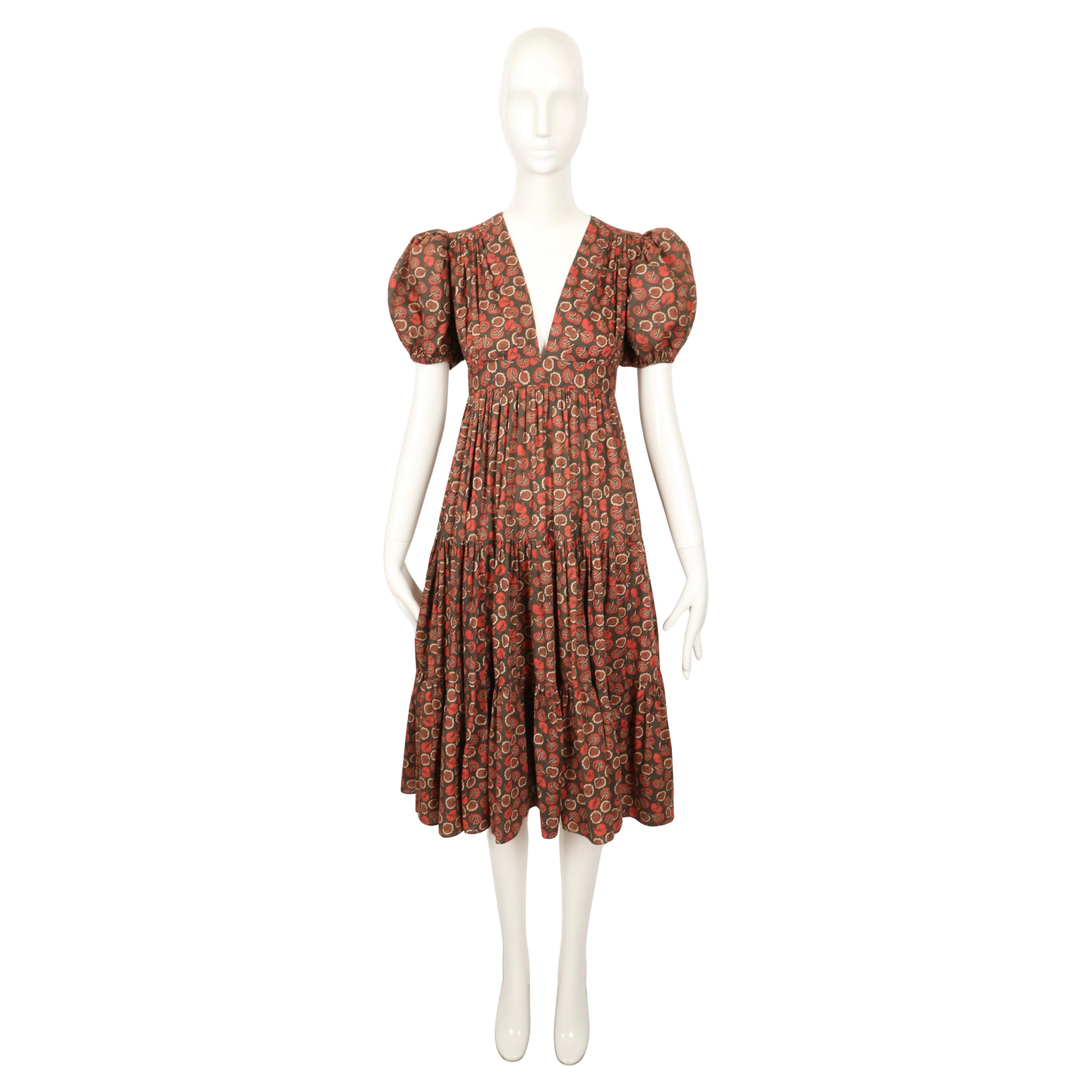 Brown 1973 OSSIE CLARK dress with CELIA BIRTWELL print For Sale
