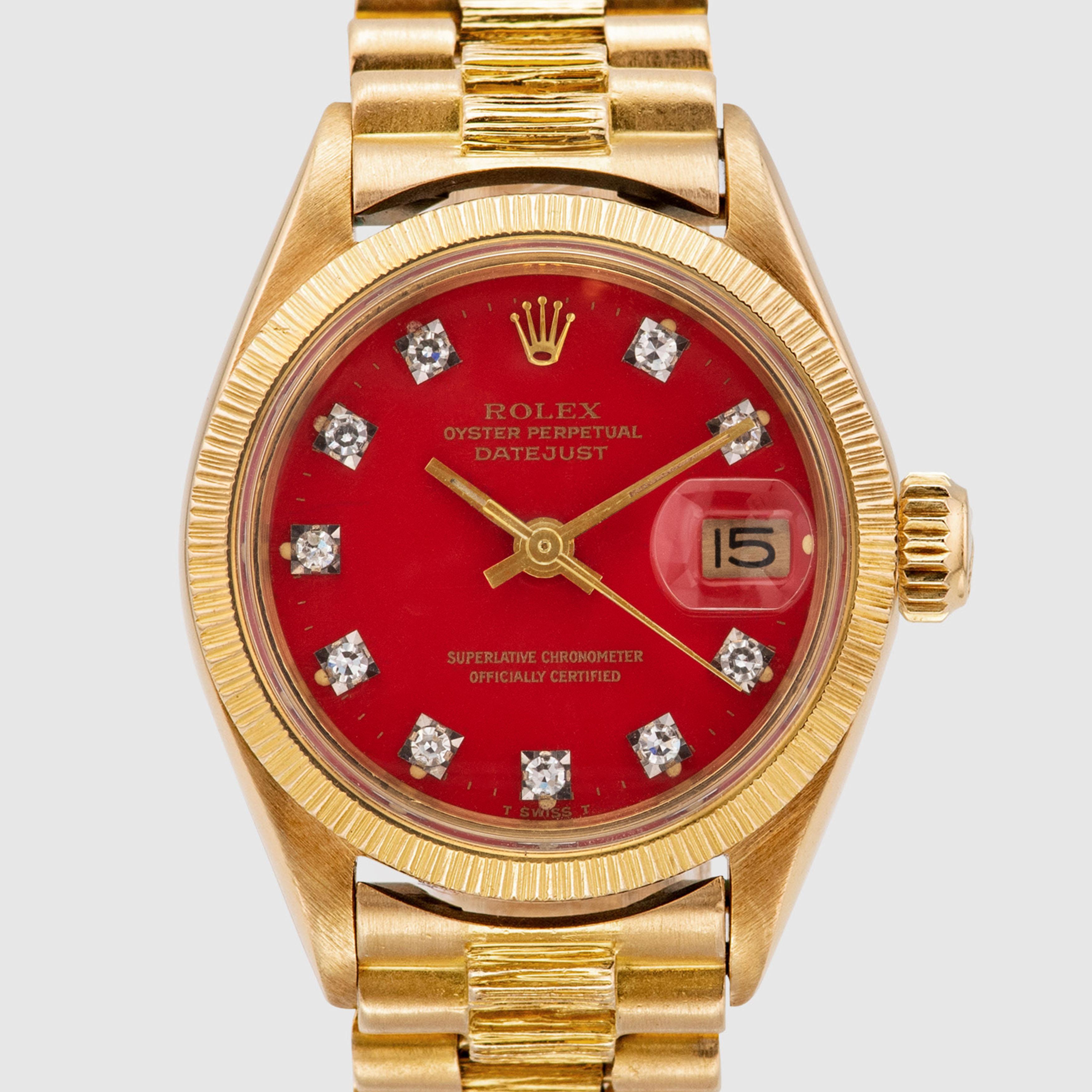 1973 Rolex Lady Datejust Bark Red Stella Diamond Dial Ref. 6927 (Vollständiger Satz) Damen im Angebot