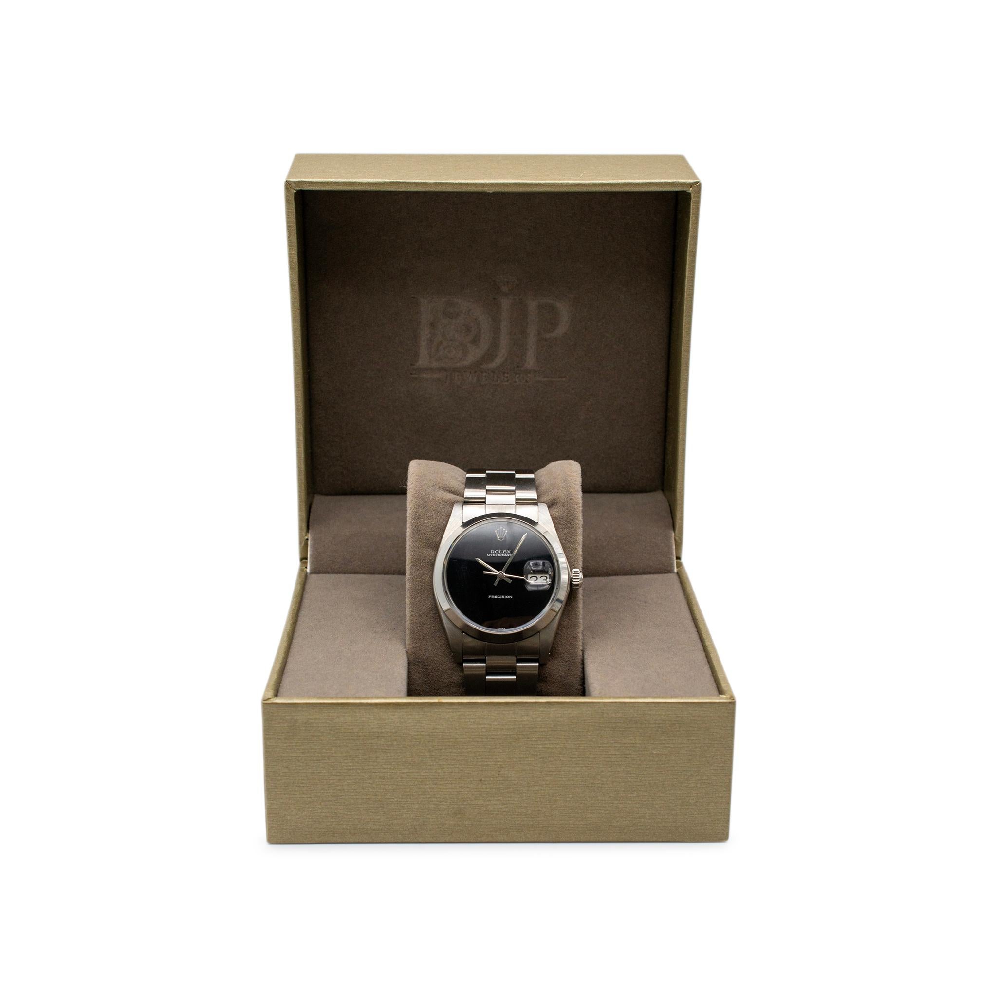 1973 Rolex Oyster Perpetual Date 34MM 6694 Black Onyx Dial Stainless Steel Watch 3