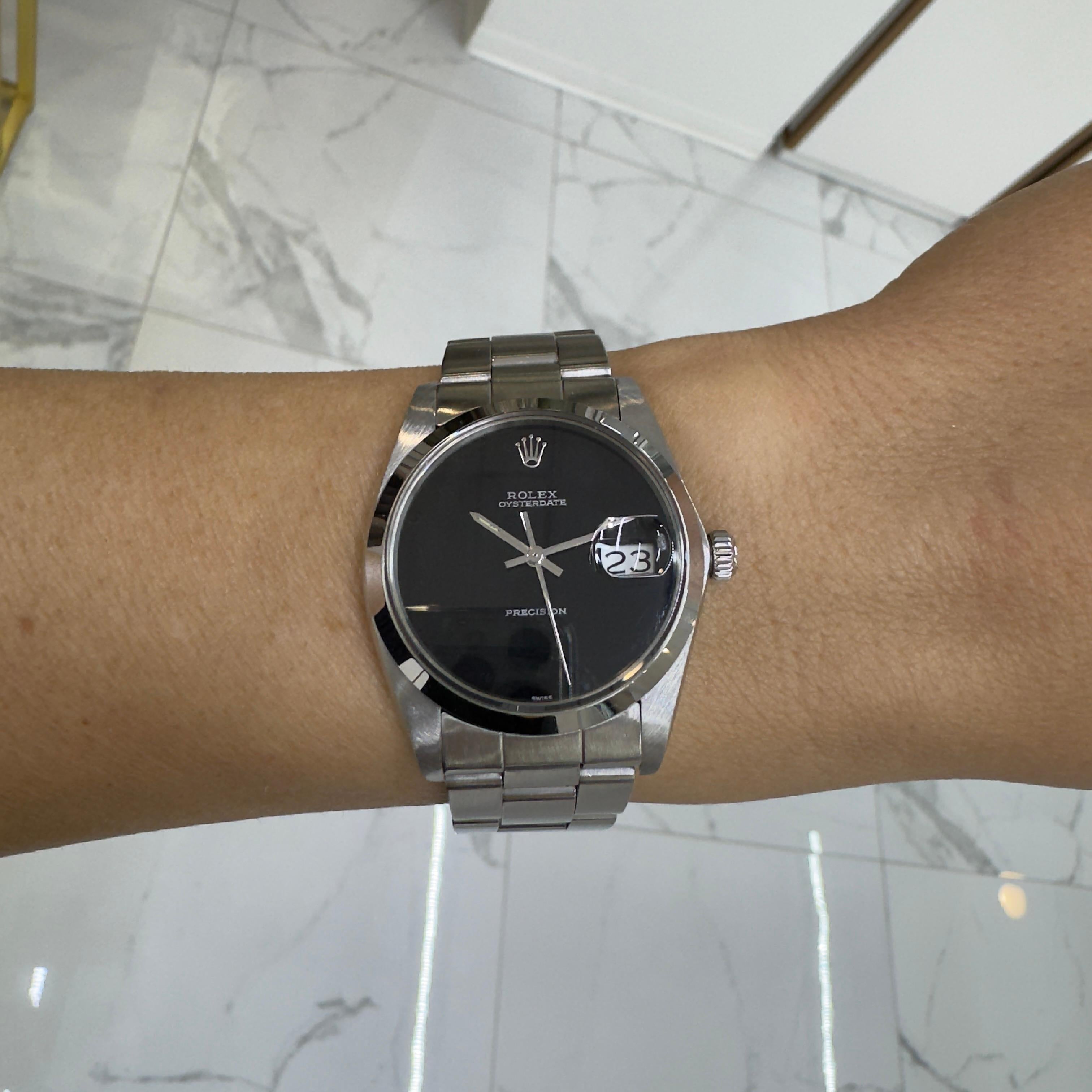 1973 Rolex Oyster Perpetual Date 34MM 6694 Black Onyx Dial Stainless Steel Watch 4