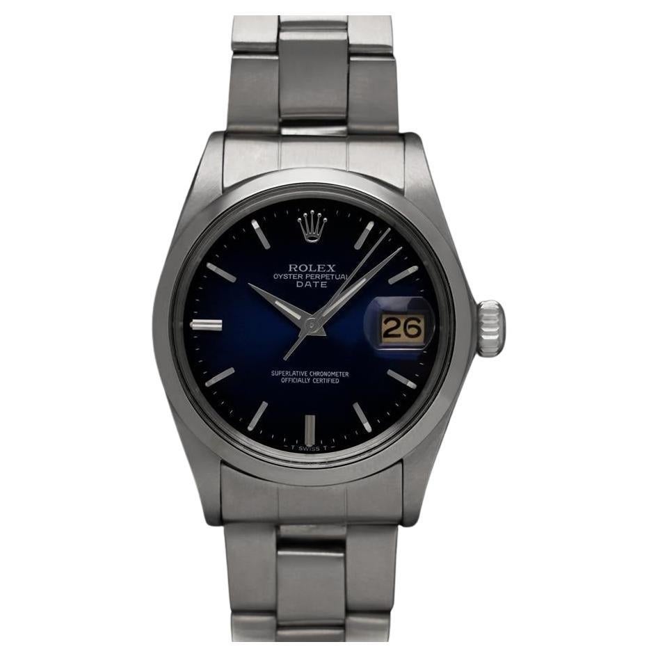 1973 Rolex Oyster Perpetual Date Ref. 1500 Vintage Mens Blue Dial Watch - SS For Sale