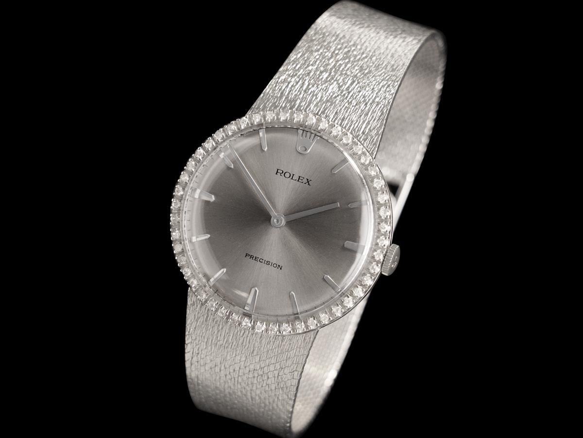 1973 ROLEX PRECISION Vintage Mens Stainless Steel & Diamond Watch - Mint In Good Condition For Sale In Suwanee, GA