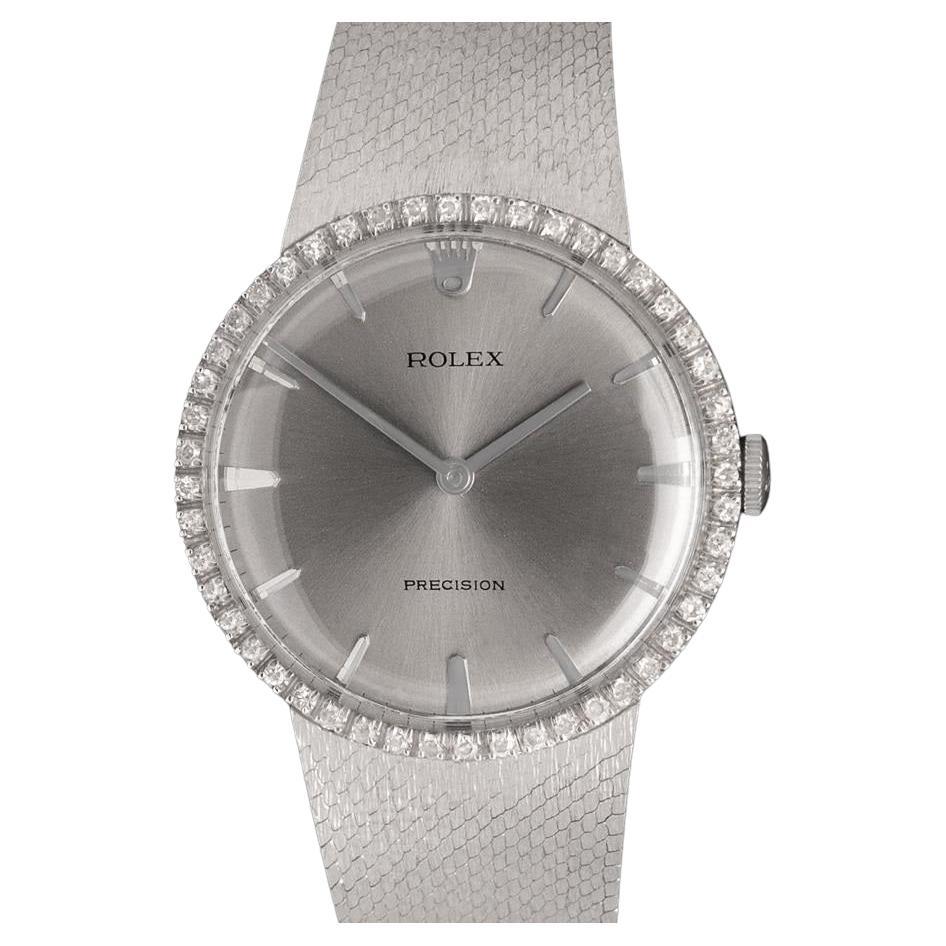 1973 ROLEX PRECISION Vintage Mens Stainless Steel & Diamond Watch - Mint For Sale