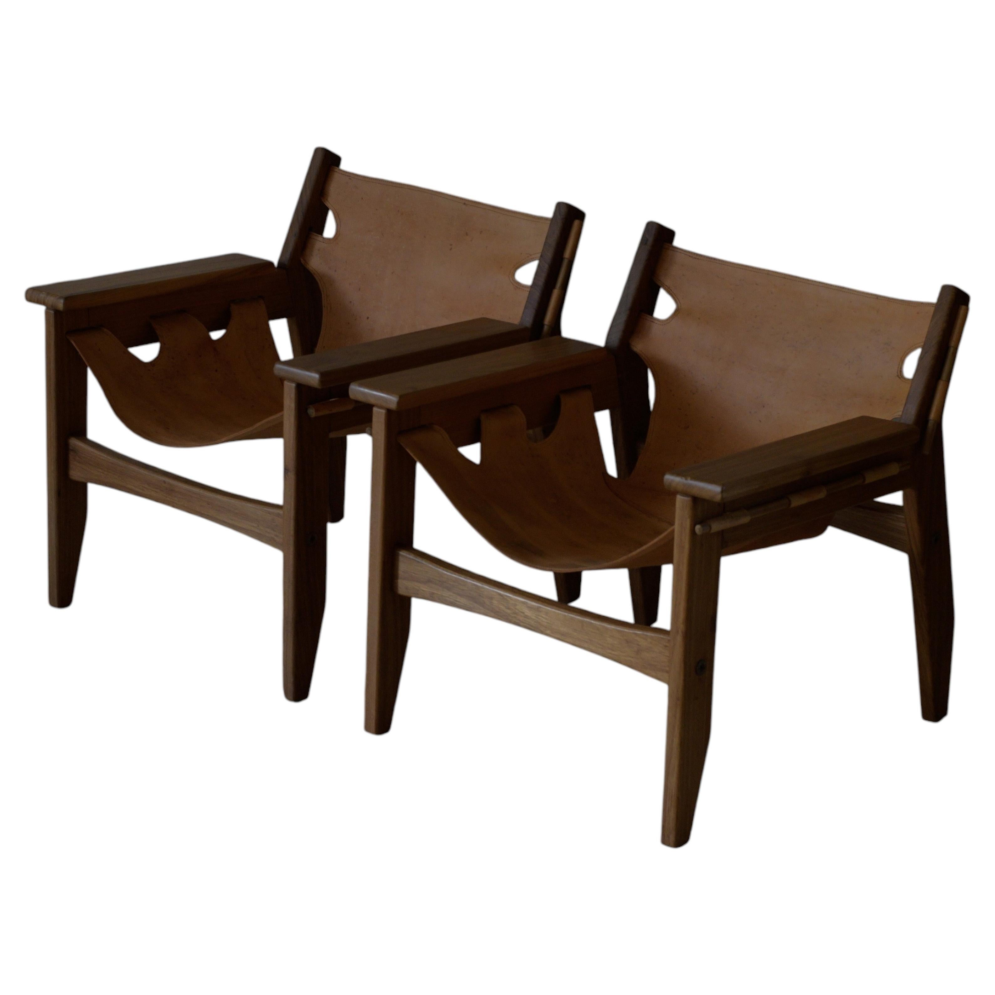 1973 Sergio Rodrigues Kilin Armchairs in Freijo Wood & Leather by Oca, Brazil