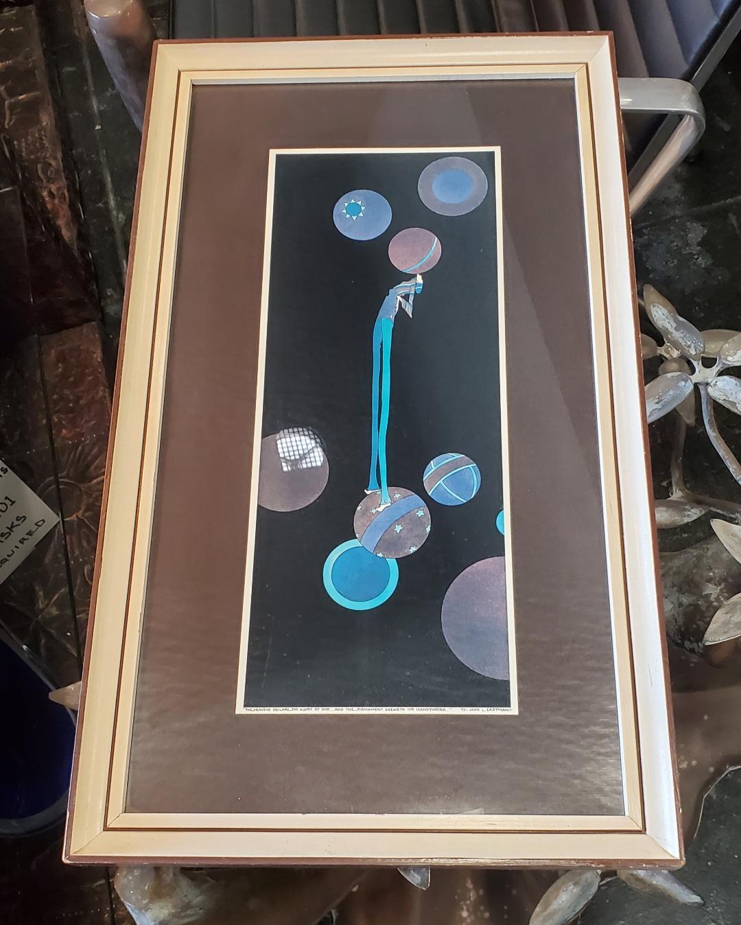 1970er Jahre Vintage John Luke Eastman Gerahmte Serigraphie Kunstwerk Druck mit dem Titel - Der Himmel verkündet die Herrlichkeit Gottes und das Firmament zeigt seine Handwerkskunst, 1973

Diese gerahmte Serigraphie ist betitelt und datiert.