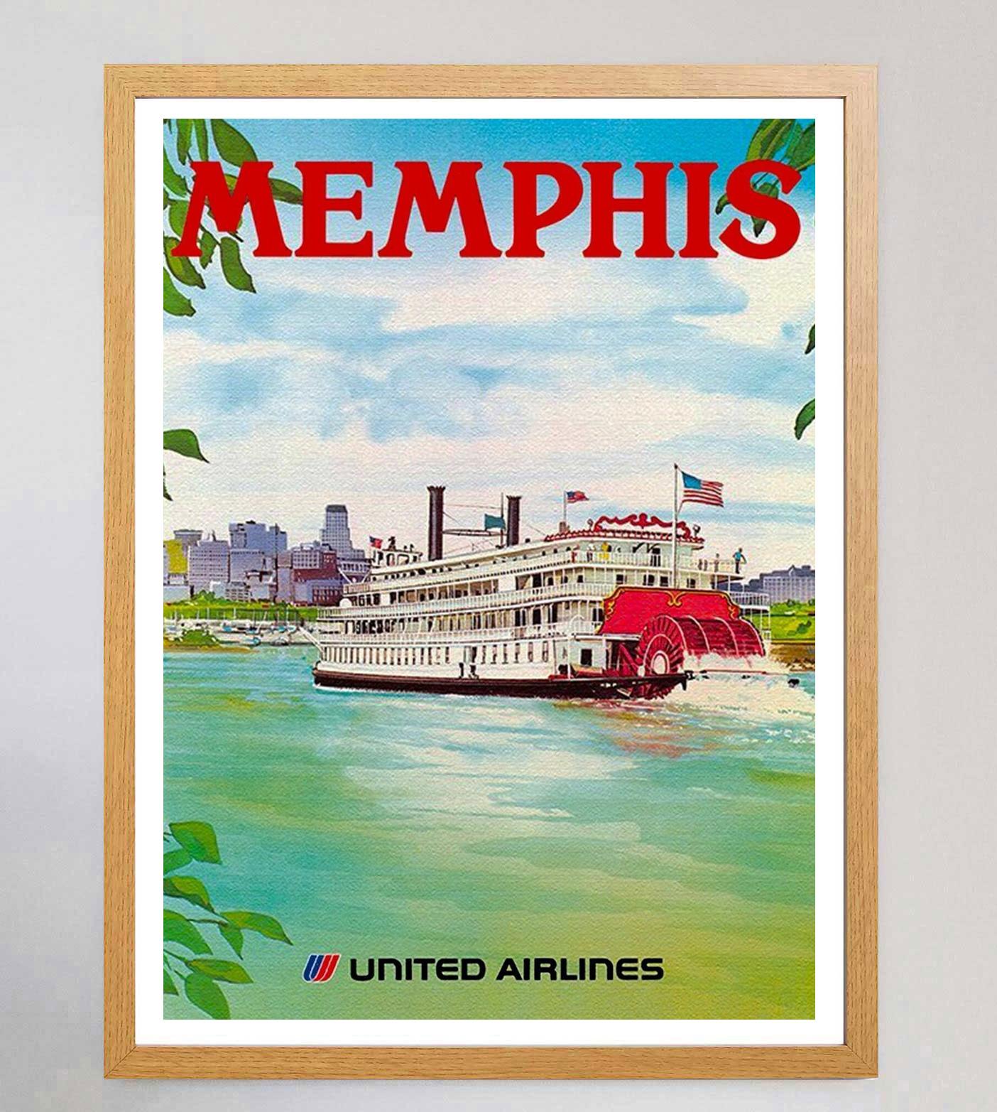 Américain Affiche vintage originale de United Airlines - Memphis, 1973 en vente