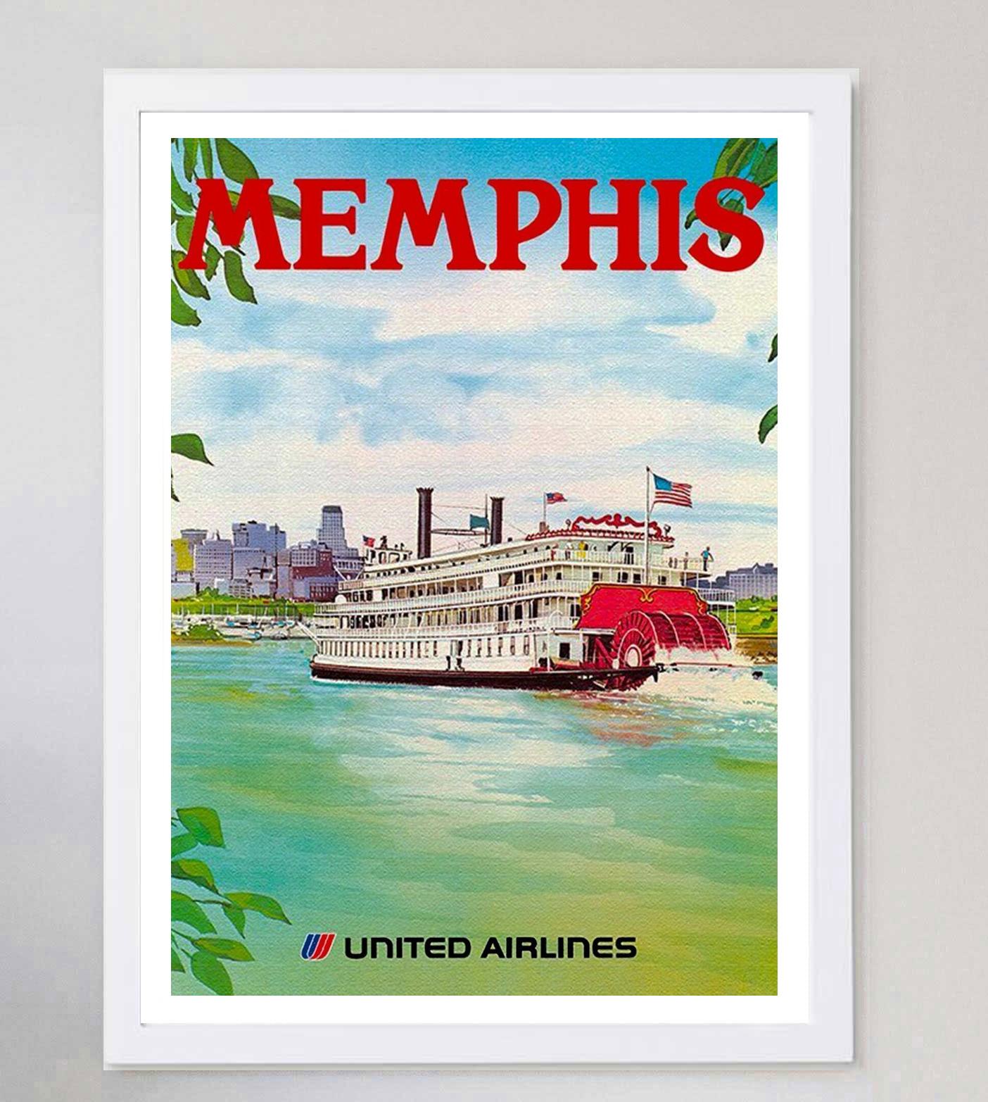 Affiche vintage originale de United Airlines - Memphis, 1973 Bon état - En vente à Winchester, GB