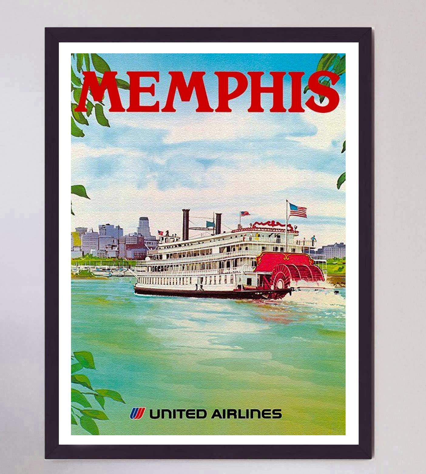 Fin du 20e siècle Affiche vintage originale de United Airlines - Memphis, 1973 en vente
