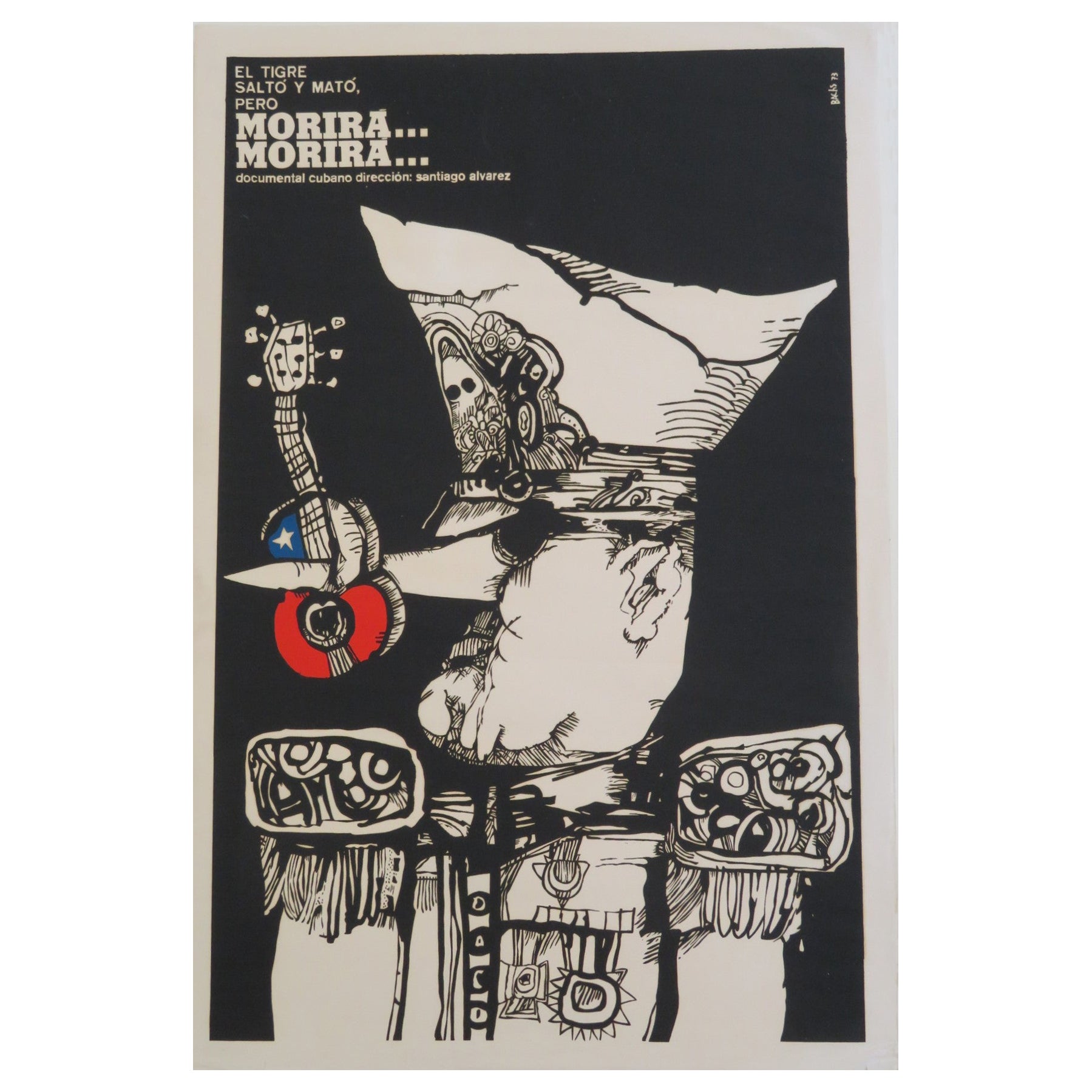 1973 Vintage kubanisches Siebdruckplakat aus Seide von Docu Chile Coup D'Etat Pinochet von Bachs im Angebot