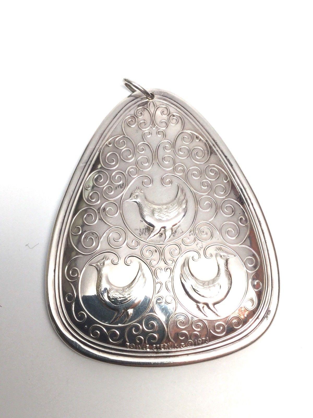 Late 20th Century 1973 Vintage Towle Sterling Silver Three French Horns Christmas Ornament