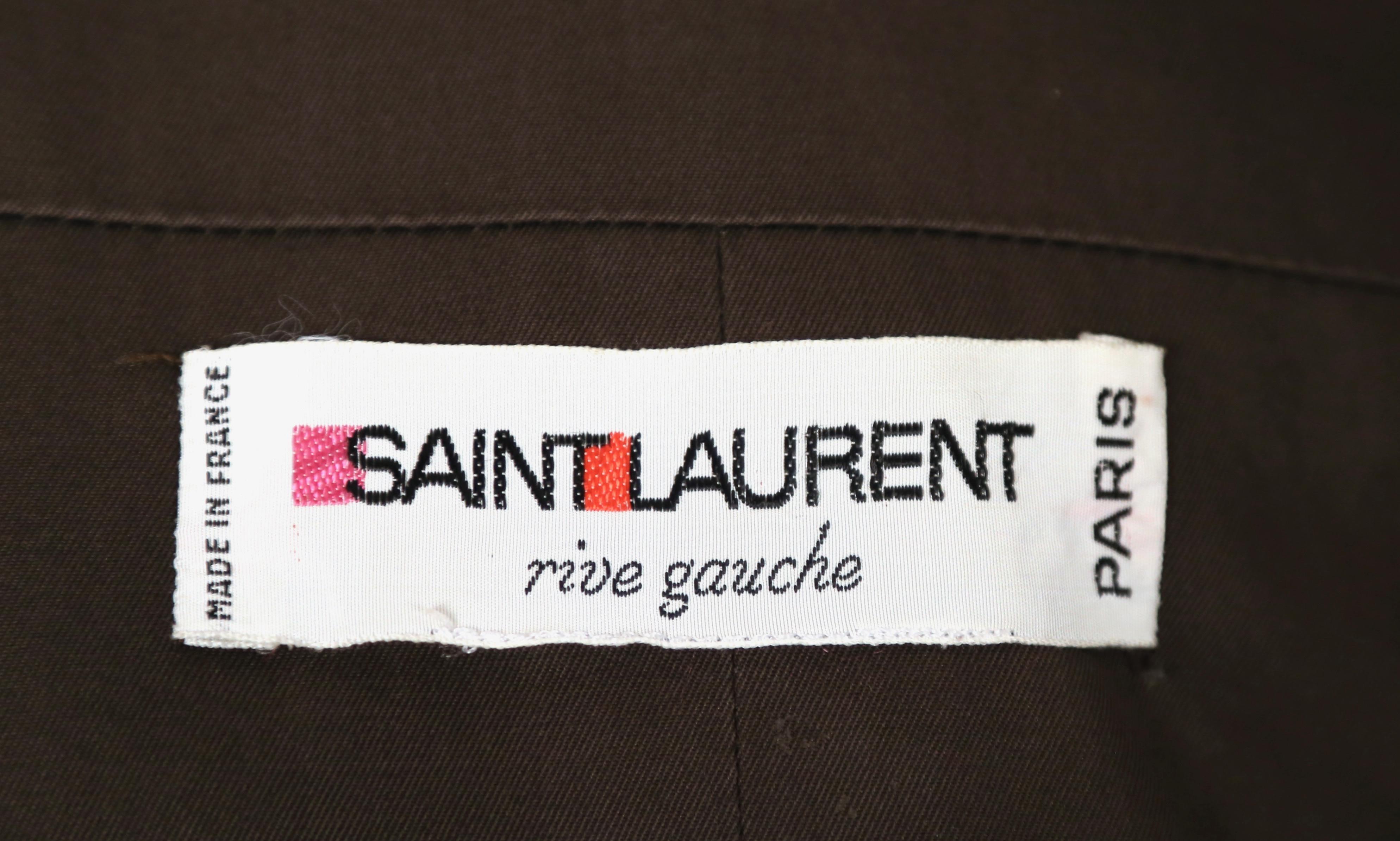 1973 YVES SAINT LAURENT brown cotton jacket with quilted hood and waist tie In Good Condition For Sale In San Fransisco, CA