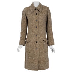 1973 Yves Saint Laurent Rive Gauche Autumn Brown Tweed Wide-Pocket Tailored Coat