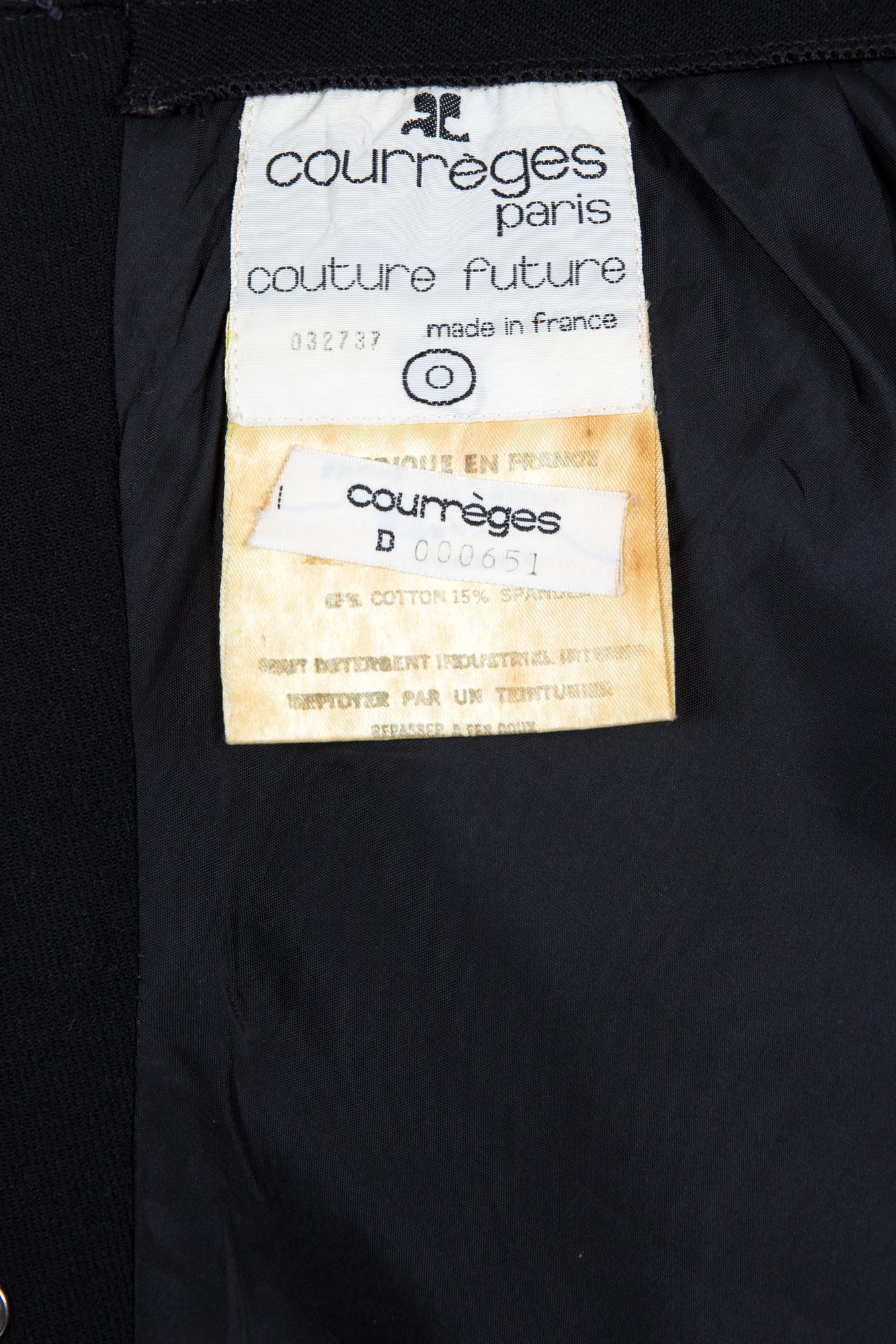 1974-75 Courreges Couture Future Numbered D000651  Black Wool Skirt 3
