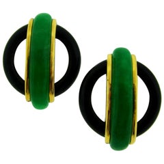 1974 Aldo Cipullo Jade Black Onyx Gold Earrings