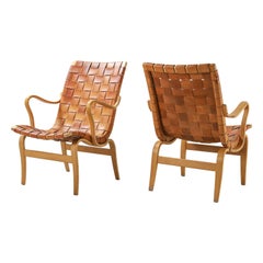 1974 Armchair "Eva" by Bruno Mathsson Cognac Leather & Birch Beech