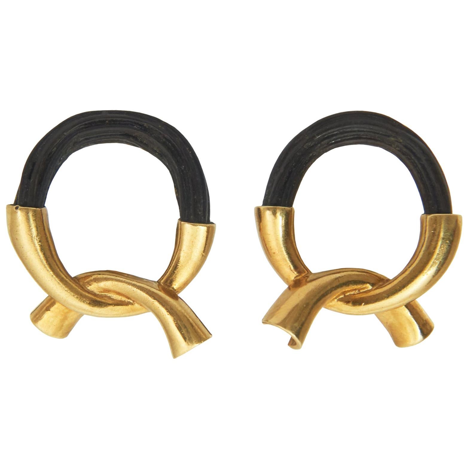 1974 Boucheron Elephant Hair and Gold Ear Clips at 1stDibs