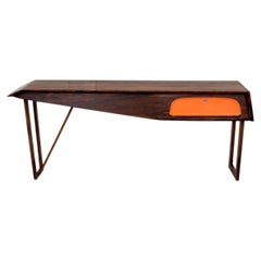 1974 Brazilian Sculptural Console Table, Hardwood & Steel, ArtRio 2017, Signed