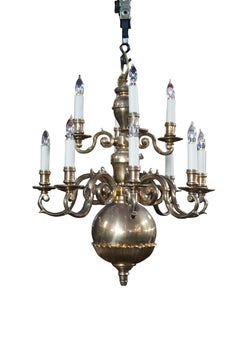 1974 Chapman Coloni Colonial Solid Brass 12 Arm Candlestick Chandelier 35"