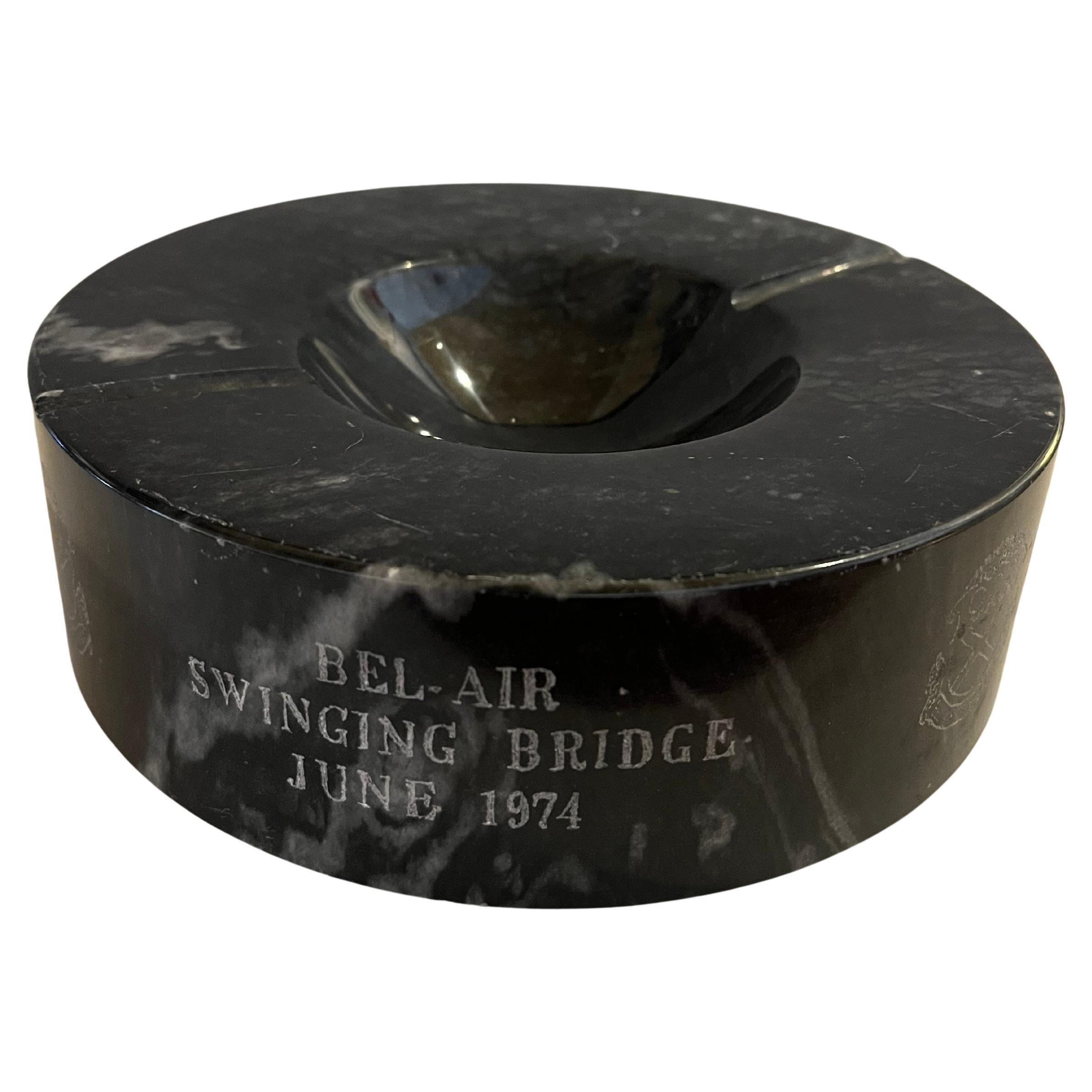 Post-Modern 1974 Commemorative Bel Air Bridge Solid Massive Marble Ashtray Catch it All Bowl