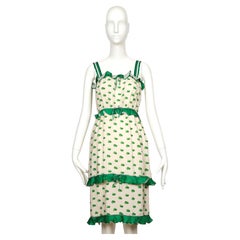 1974 COURREGES Abito in seta stampata astratta con ruches