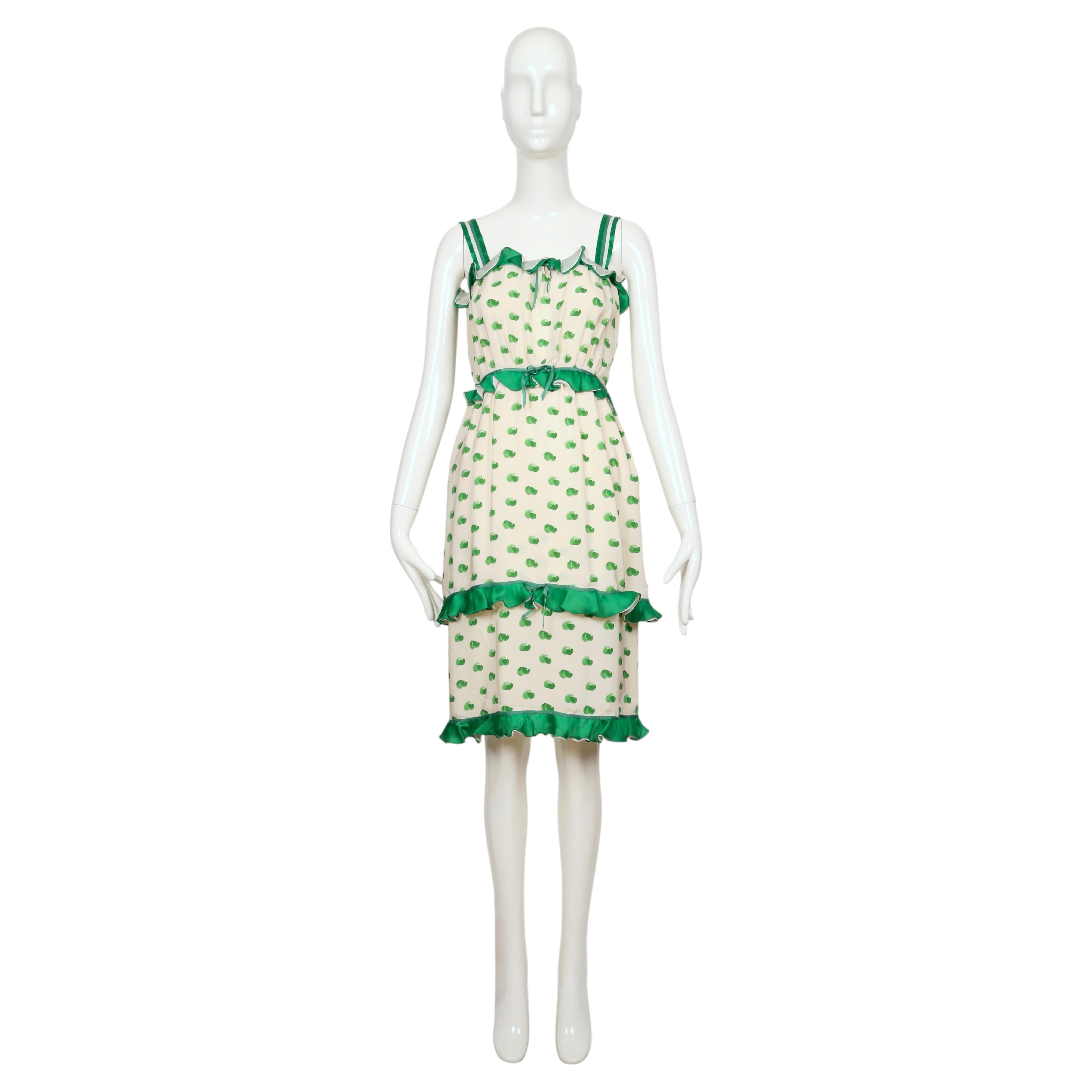 1974 COURREGES abstract printed silk dress with ruffles