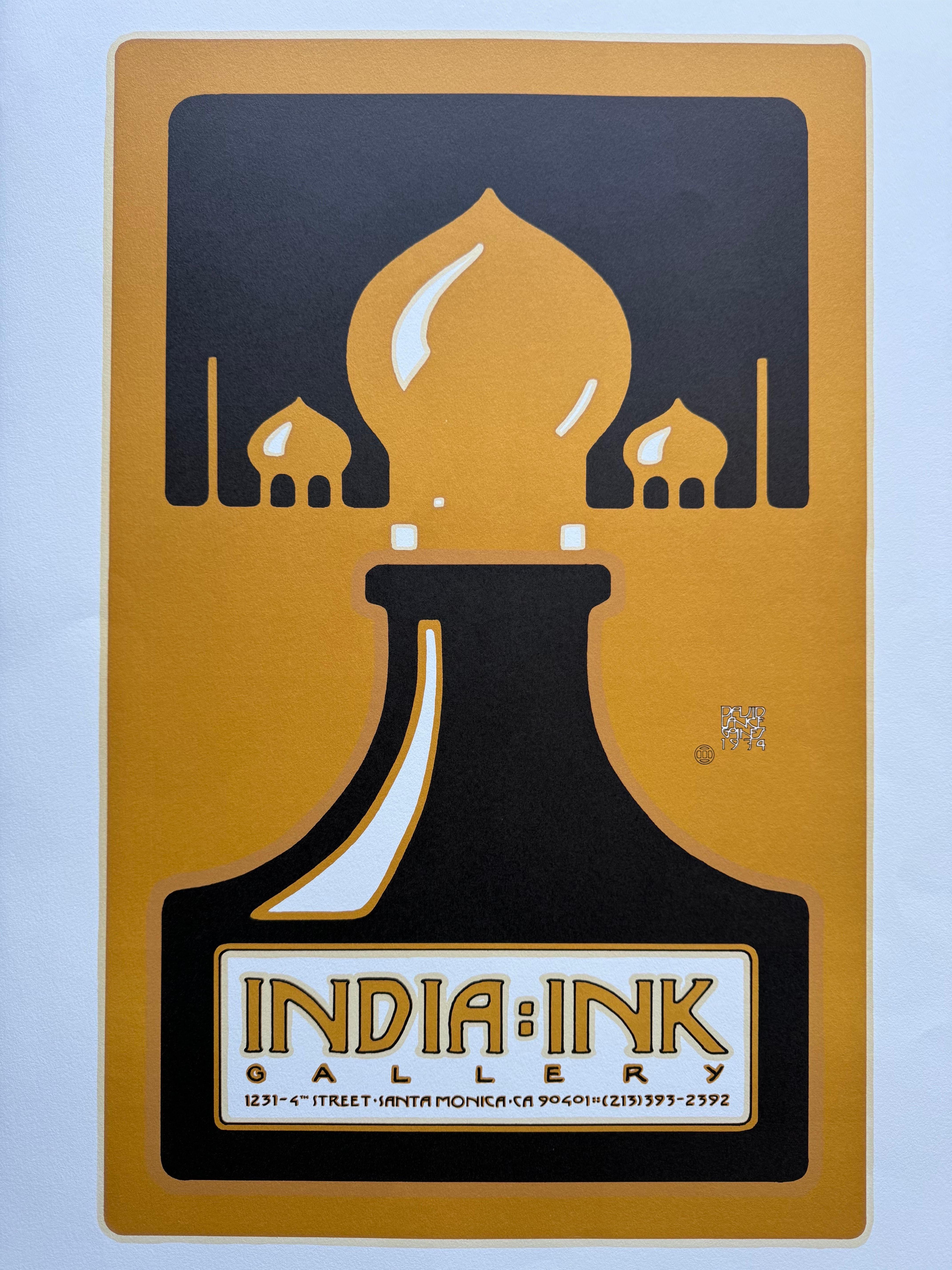 Beautiful David Lance Goines print for India Ink Gallery in Los Angeles. This is the 2nd edition, printed on heavy stock in 1974. 

This print is in great condition, see pictures for