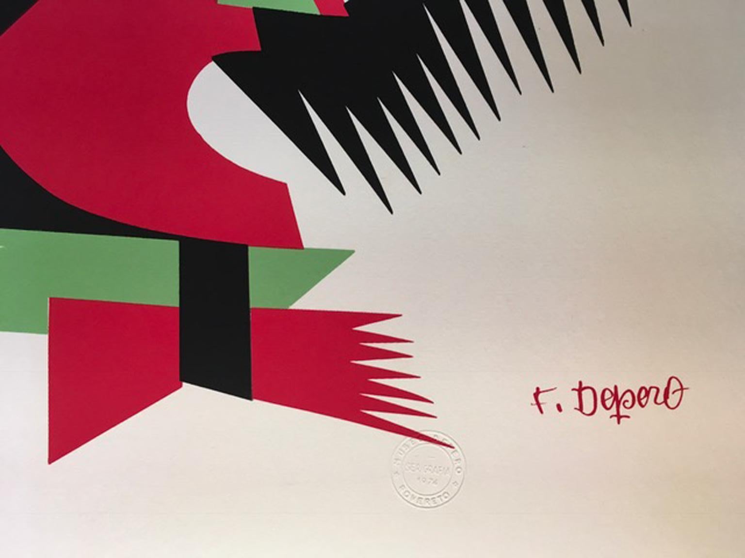 Italian Italy 1974 Post-Modern Depero Multi-Color Print on Paper Numbered Edition For Sale