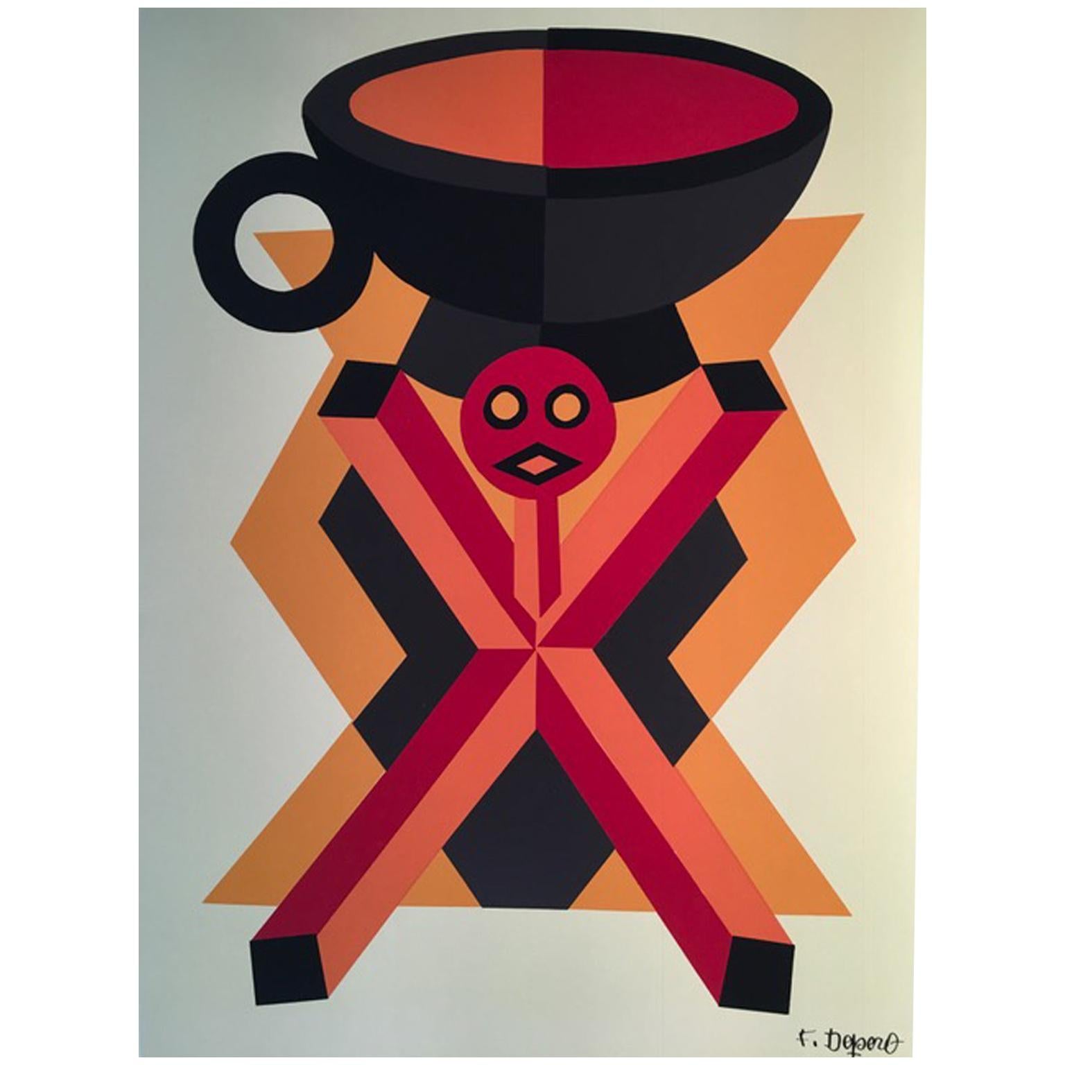 1974 Depero Italy Modern Multicolor Serigraphy on Paper Numbered Edition