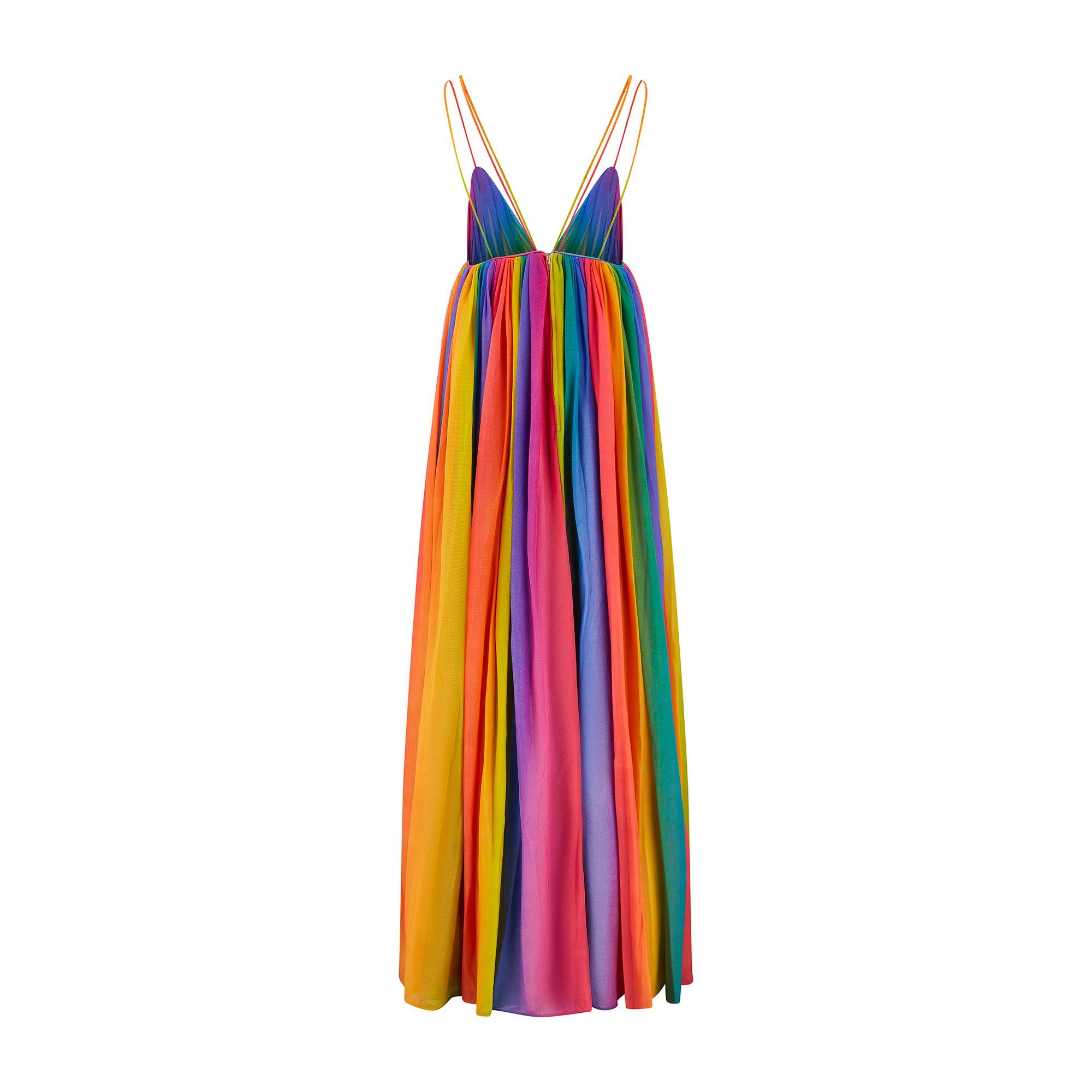 Rose 1974 Documented Jean Varon Rainbow Maxi Dress en vente