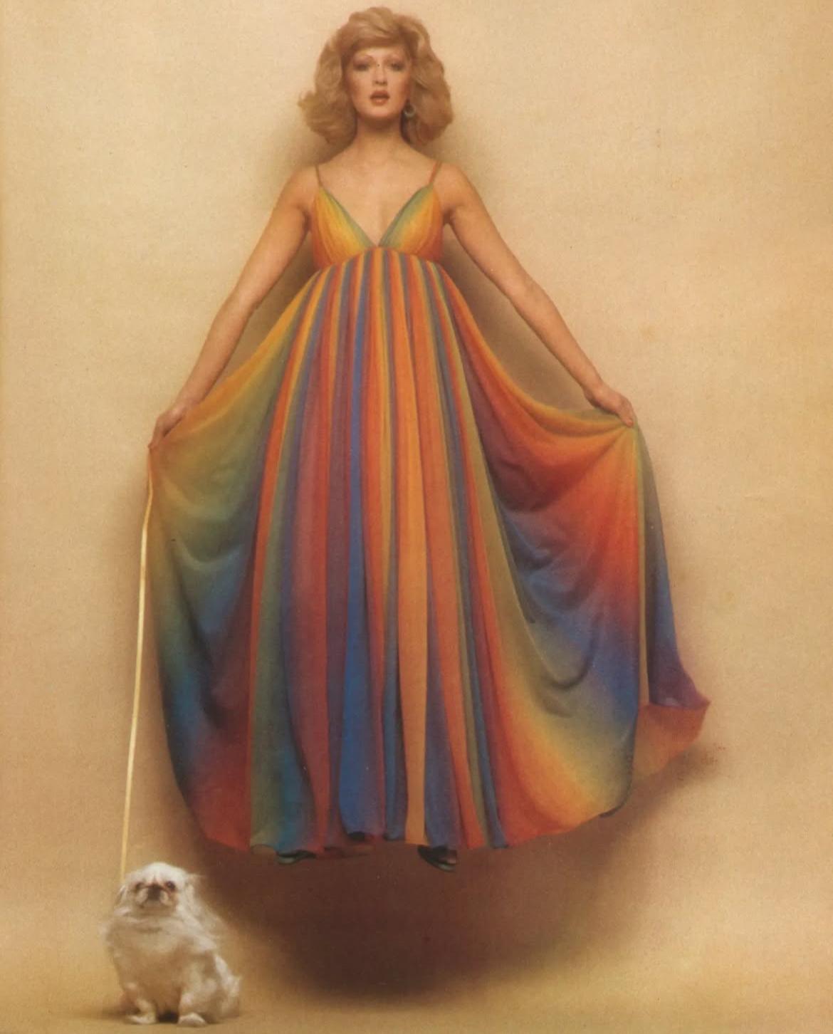 1974 Documented Jean Varon Rainbow Maxi Dress Excellent état - En vente à London, GB