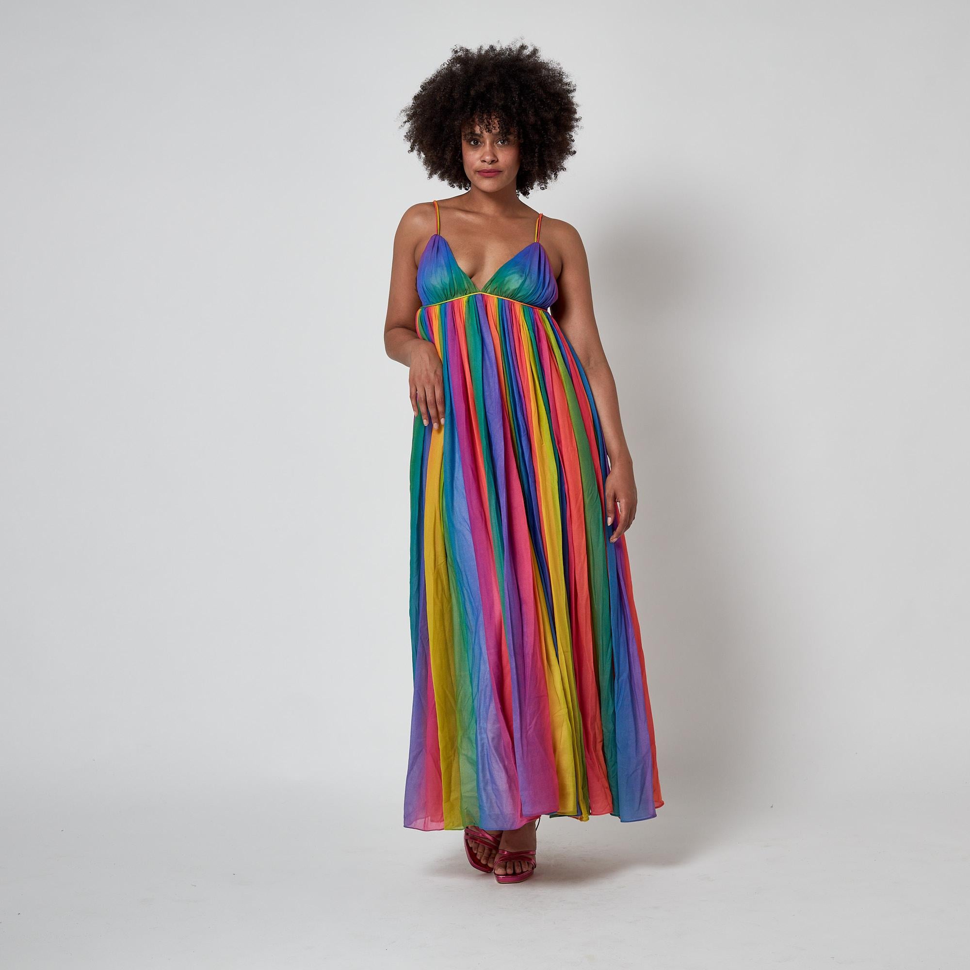 1974 Documented Jean Varon Rainbow Maxi Dress en vente 1