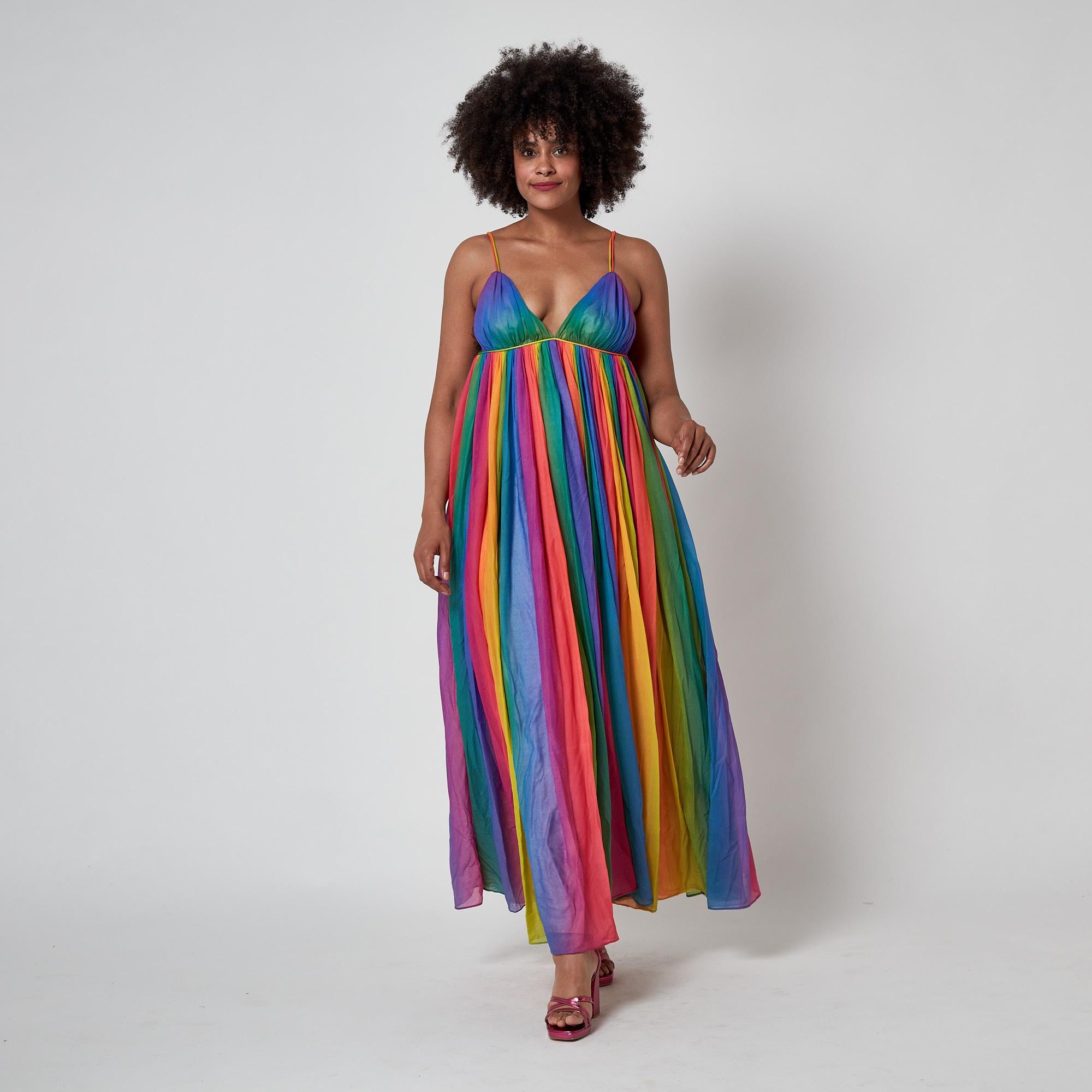 1974 Documented Jean Varon Rainbow Maxi Dress en vente 2