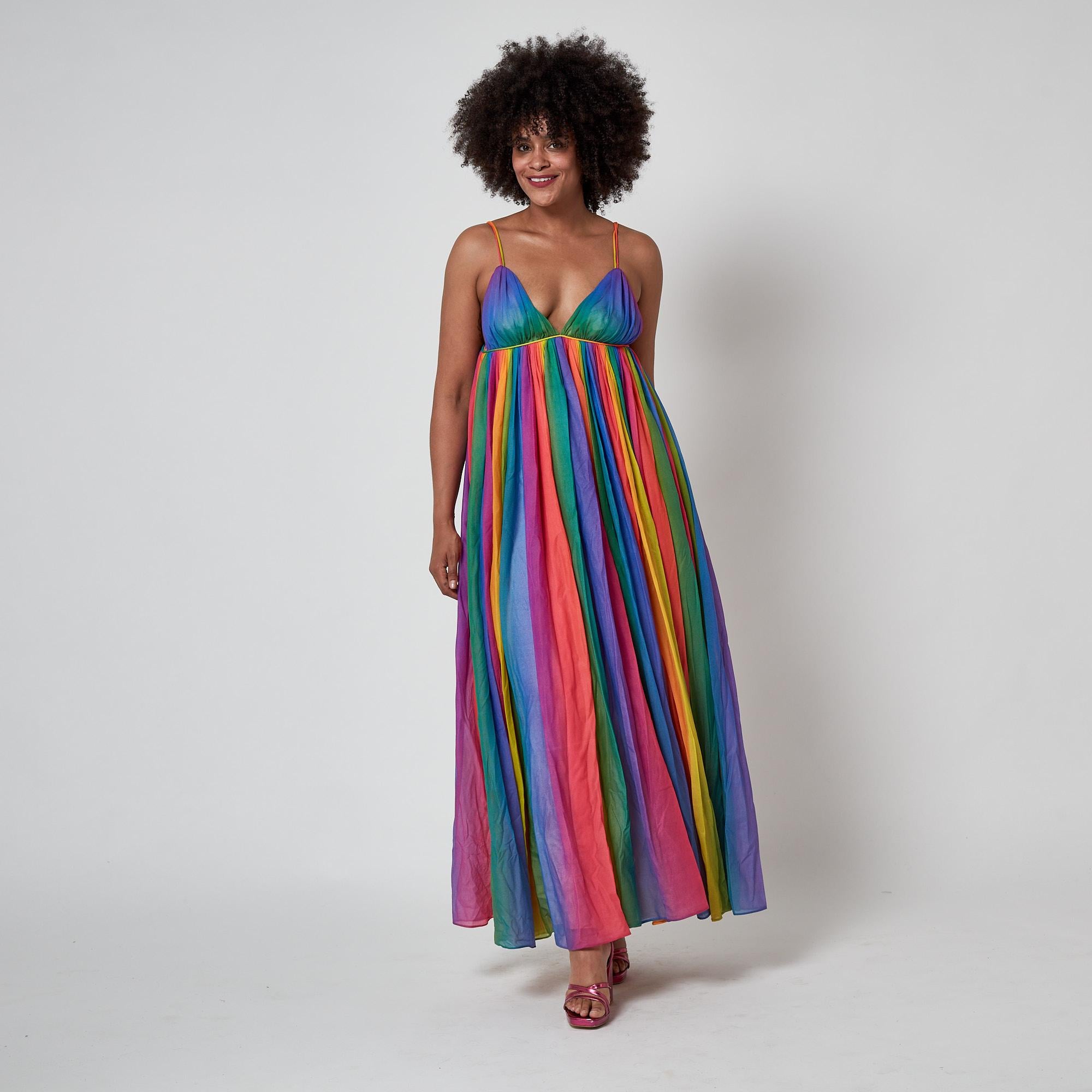 1974 Documented Jean Varon Rainbow Maxi Dress en vente 4