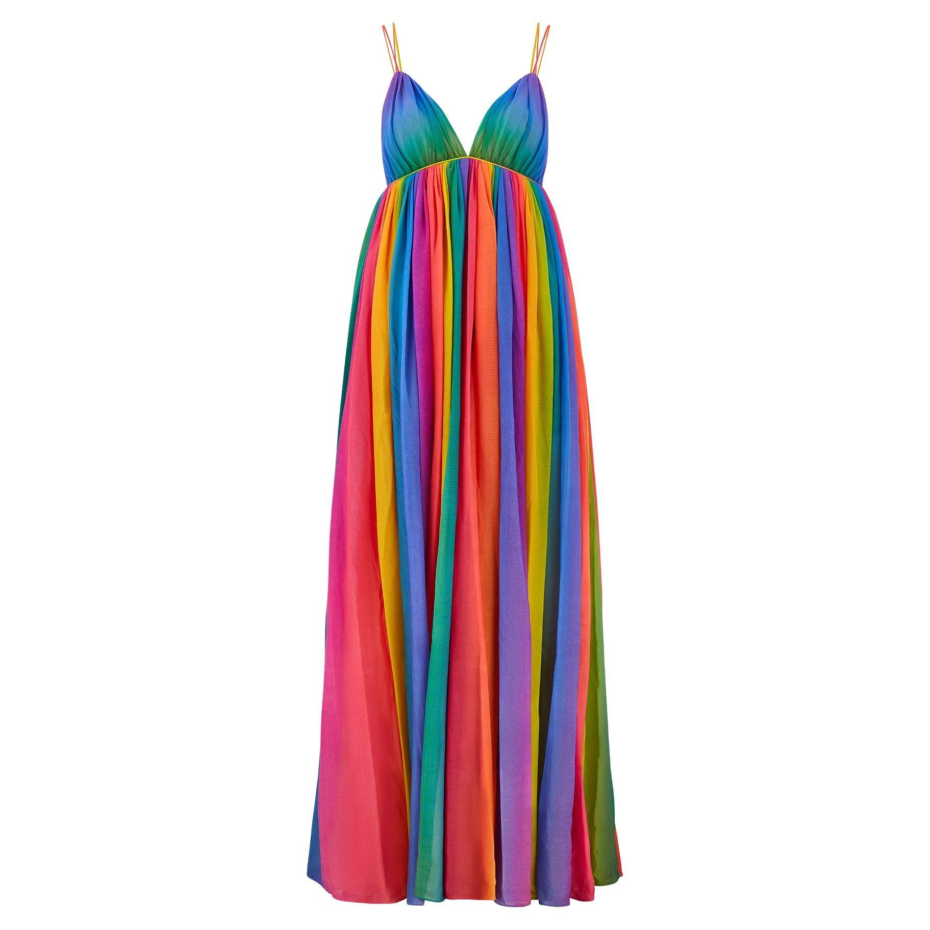 1974 Documented Jean Varon Rainbow Maxi Dress en vente
