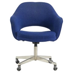 1974 Eero Saarinen for Knoll Rolling Executive Office Chair Original Blue Fabric