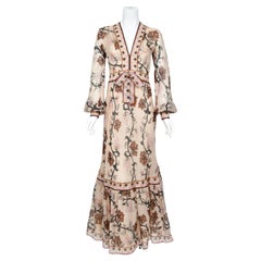 1972 Emilio Pucci Grapevine Motif Sheer Silk Organza Billow-Sleeve Maxi Dress