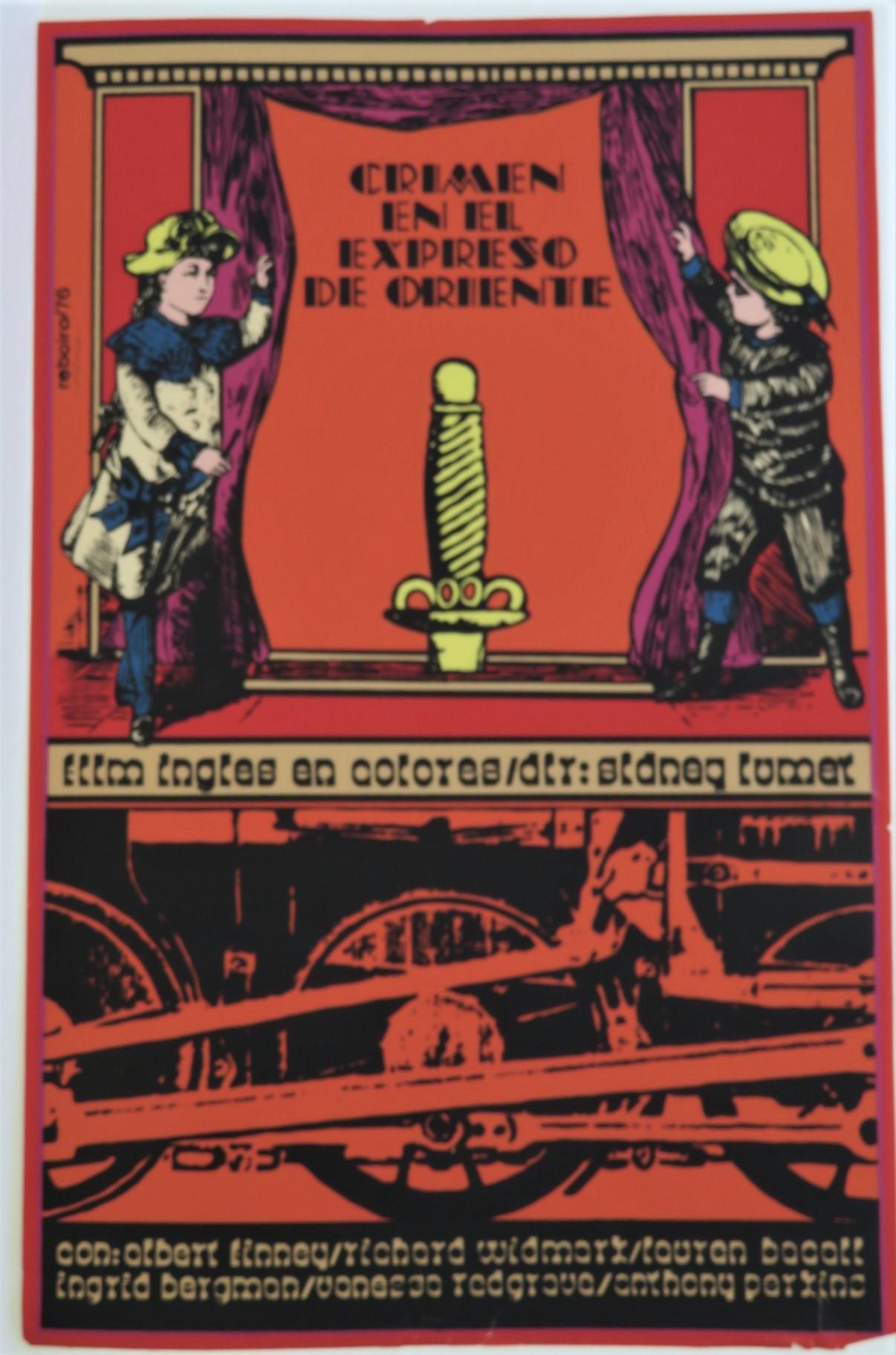 Cuban 1974 Film Murder on the Orient Express Vintage Movie Silkscreen Poster Cuba 1976 For Sale