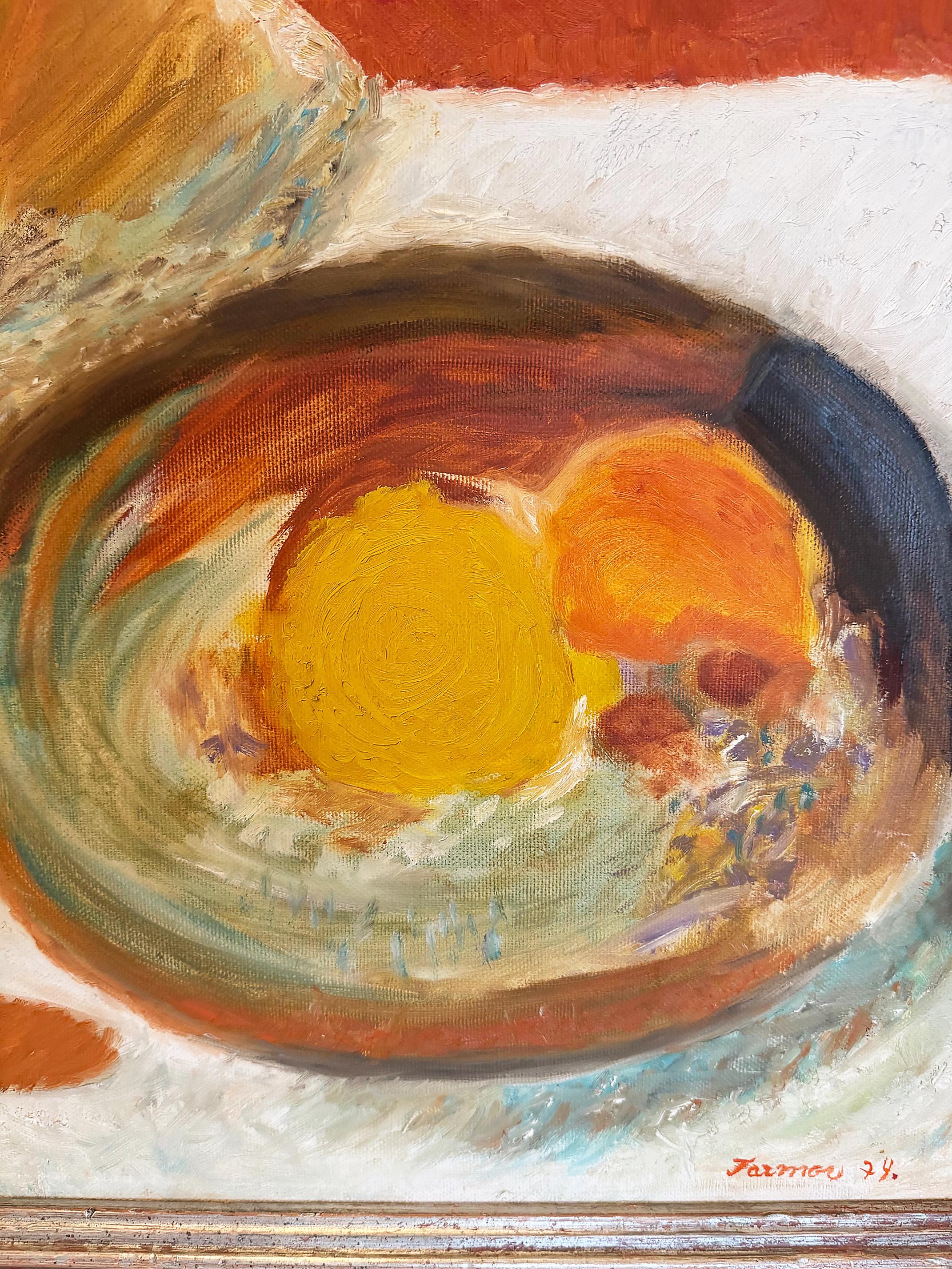 Französisches impressionistisches abstraktes Stillleben des Impressionismus von Farmor, 1974 (Handbemalt) im Angebot